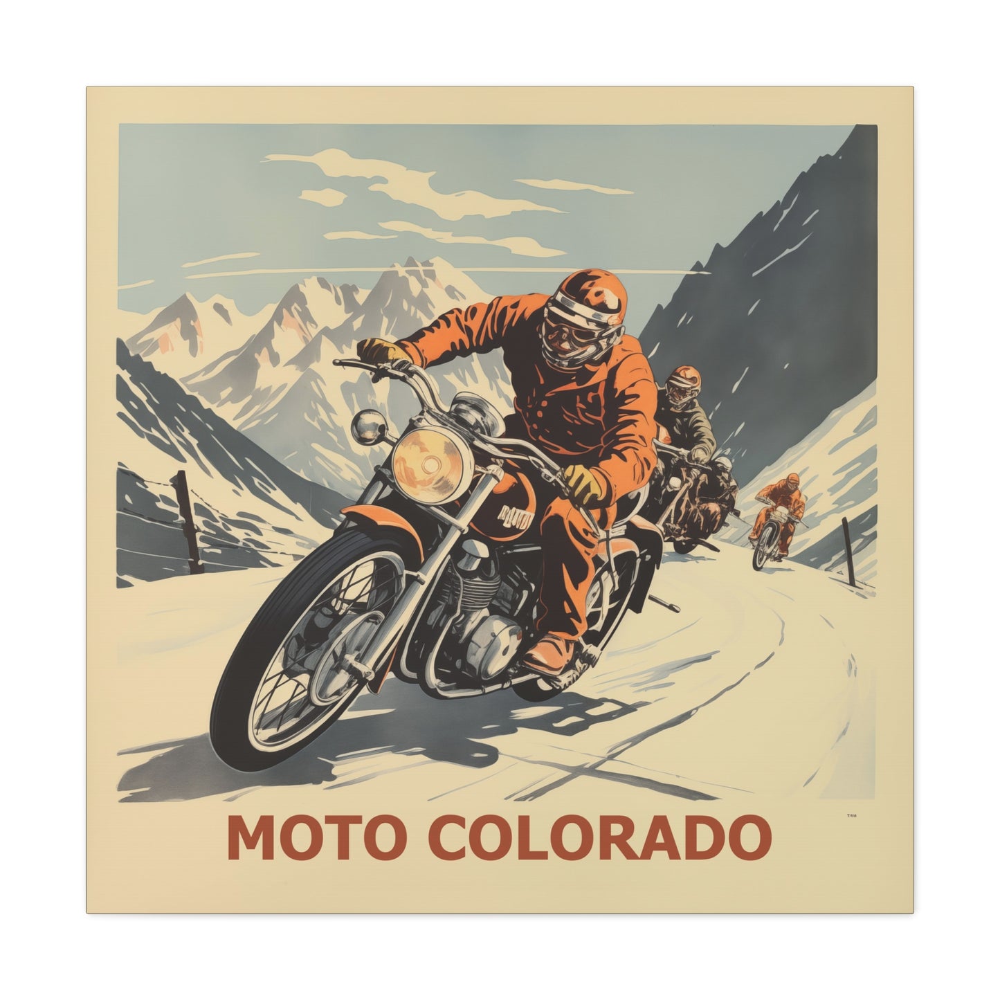 "Vintage Moto Colorado Adventure Poster - Group Ride in the Rockies Matte Stretched Canvas" Matte Canvas, Stretched, 1.25"