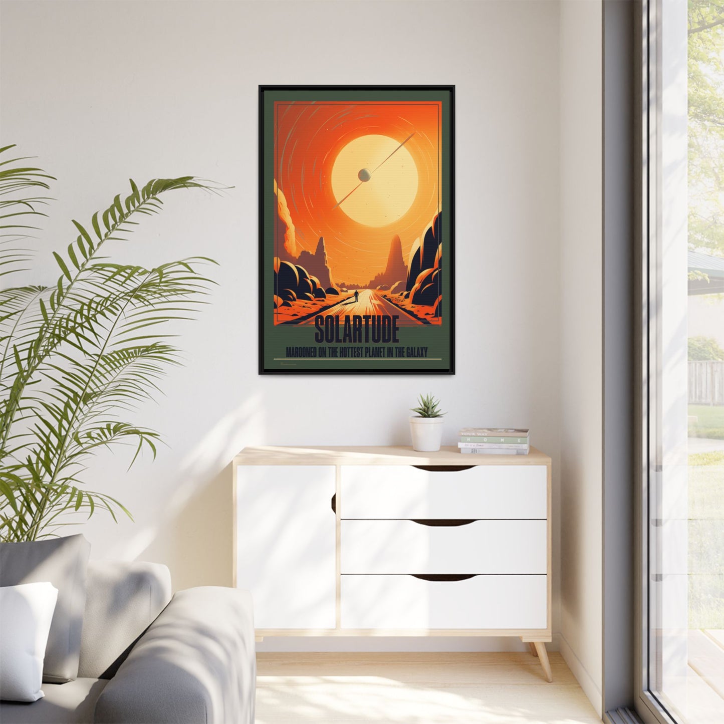 "Vintage Sci-Fi Poster - 'Solartude: Marooned on the Hottest Planet' Retro Space Art" Matte Canvas, Black Frame