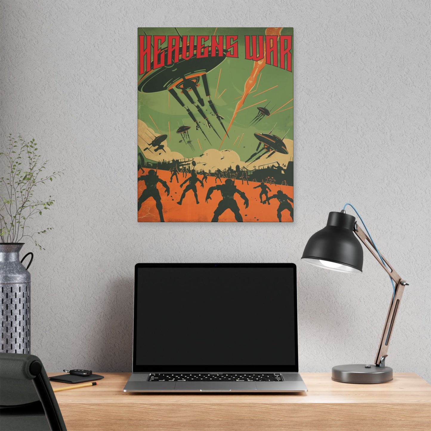 "Vintage Sci-Fi Poster - 'Heavens War: Alien Invasion' Retro Battle Scene", Classic Stretched Canvas