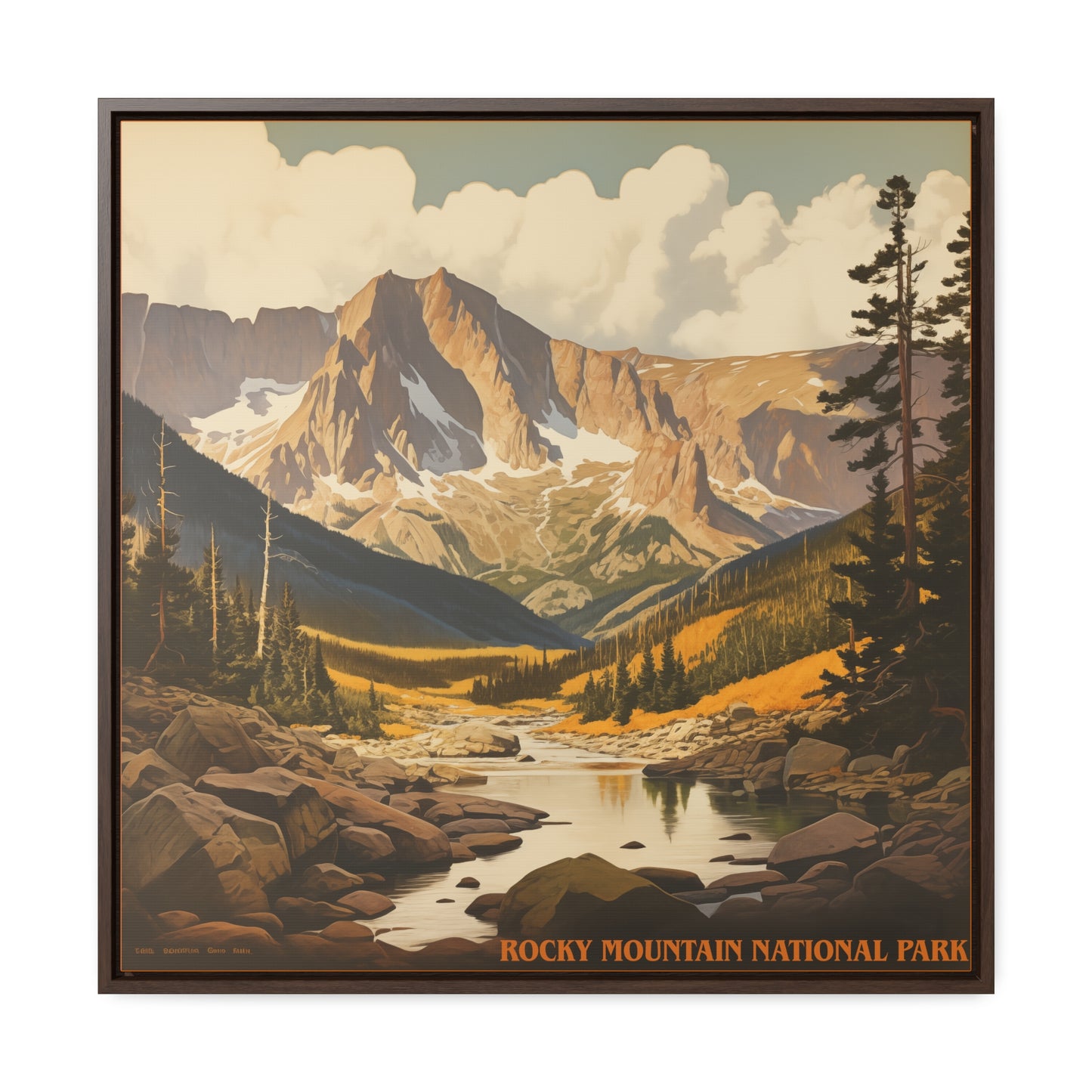 "Rocky Mountain National Park Vintage Art Print – Colorado Wilderness" Gallery Canvas Wraps, Square Frame