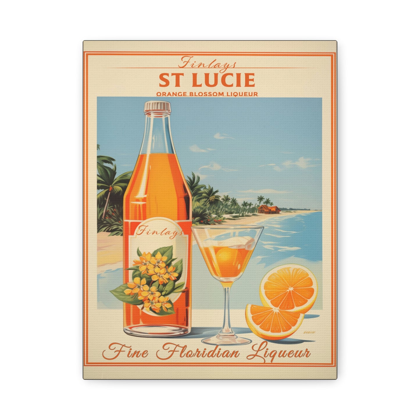 "Vintage Finlay’s St. Lucie Orange Blossom Liqueur Poster - Matte Canvas Stretched Wall Art" Matte Canvas, Stretched, 1.25"