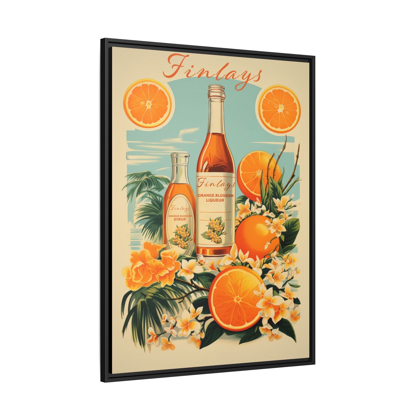 "Finlays Orange Blossom Liqueur & Syrup – Vintage Citrus Art Print" Matte Canvas, Black Frame