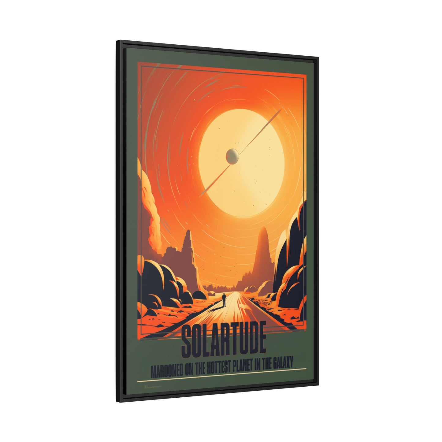 "Vintage Sci-Fi Poster - 'Solartude: Marooned on the Hottest Planet' Retro Space Art" Matte Canvas, Black Frame