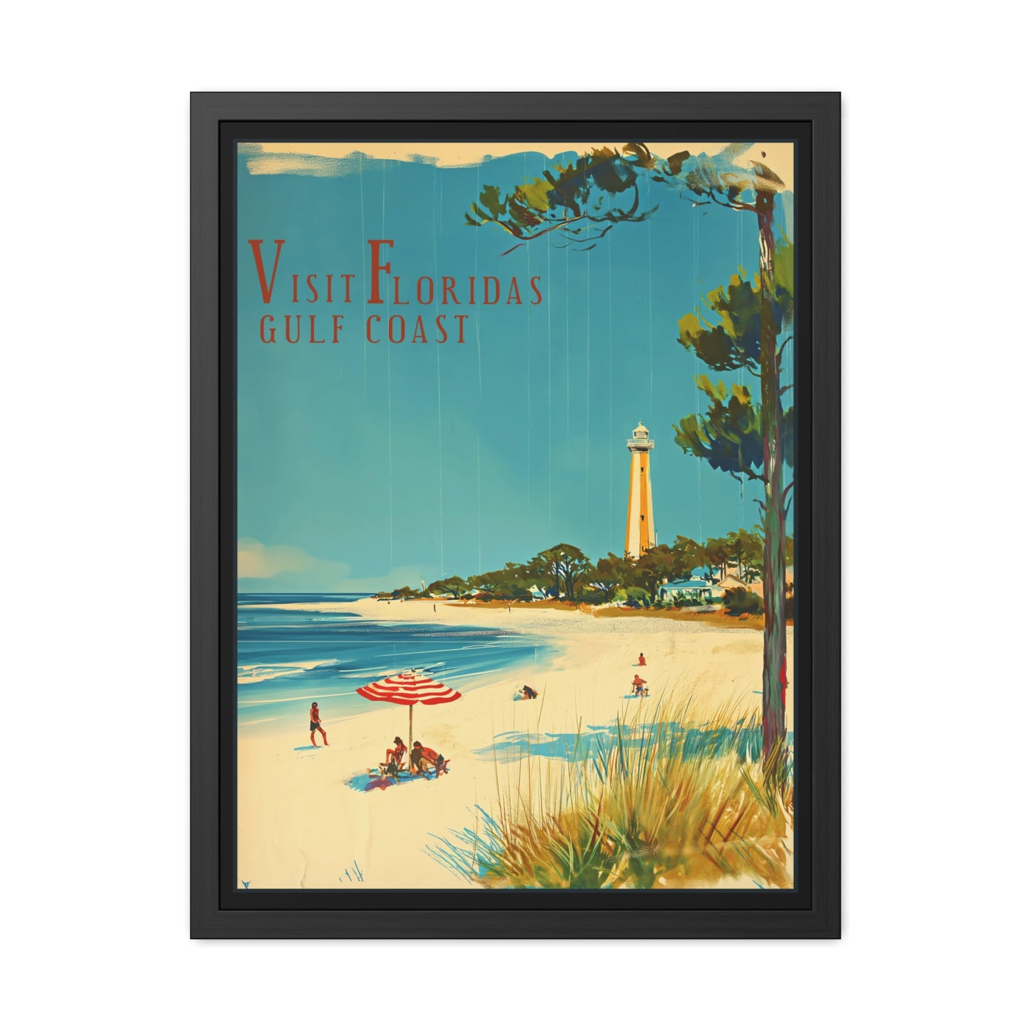 "Visit Florida’s Gulf Coast - Vintage Beach Scene Framed Poster"