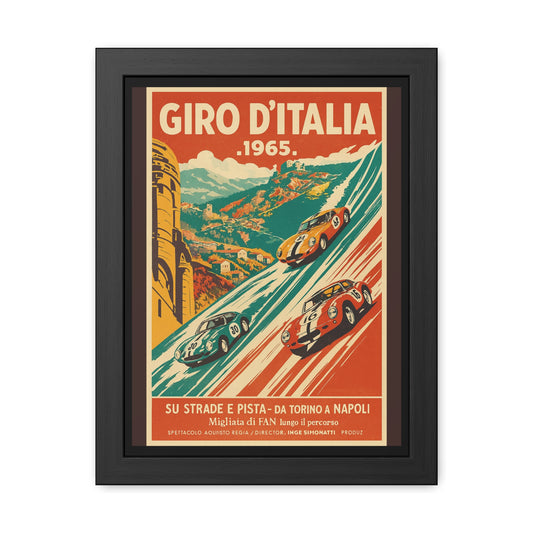Vintage Giro d’Italia Racing Framed Poster | Retro Racing Wall Art, Car & Bike Enthusiast Gift, 1965 Race Print