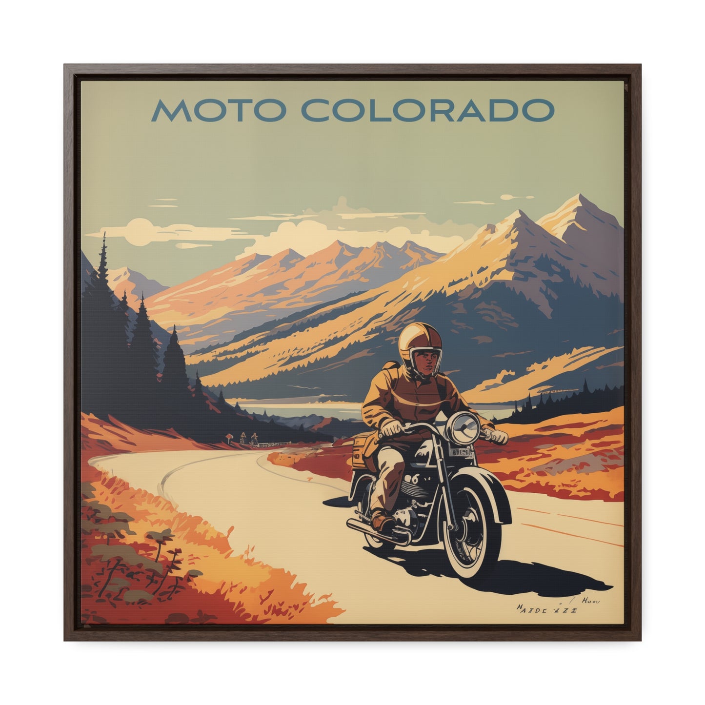 Vintage Moto Colorado Scenic Ride – Retro Motorcycle Art, Gallery Canvas Wraps, Square Frame