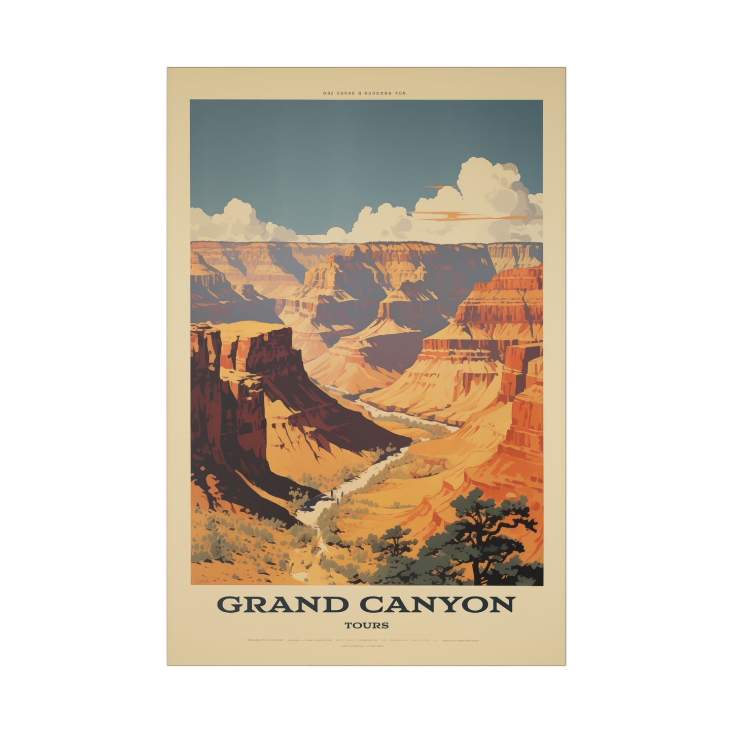 "Vintage Grand Canyon Poster - Iconic Canyon Landscape Retro Travel Art", Classic Stretched Canvas