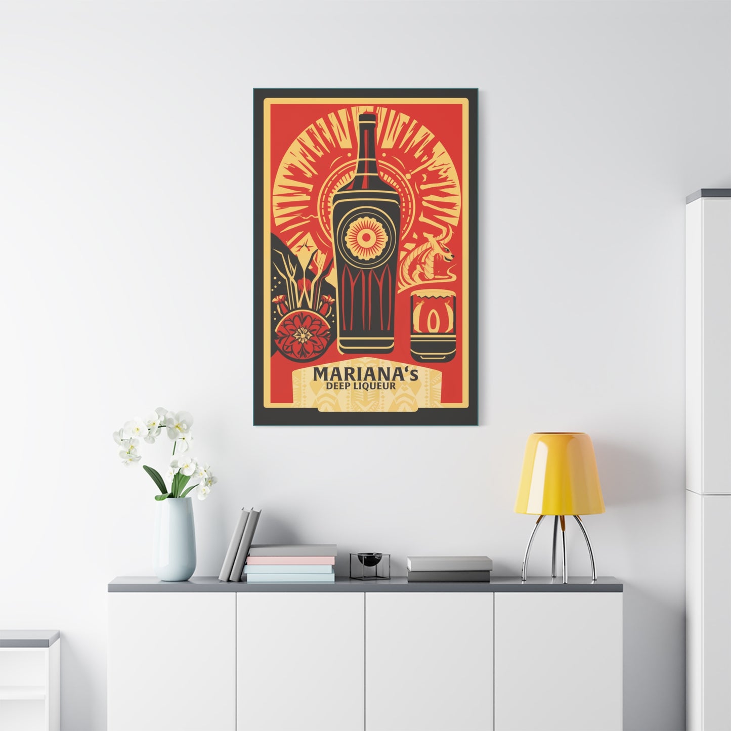 "Vintage Mariana's Deep Liqueur Dragon Poster - Frameless Stretched Matte Canvas Wall Art" Matte Canvas, Stretched, 1.25"