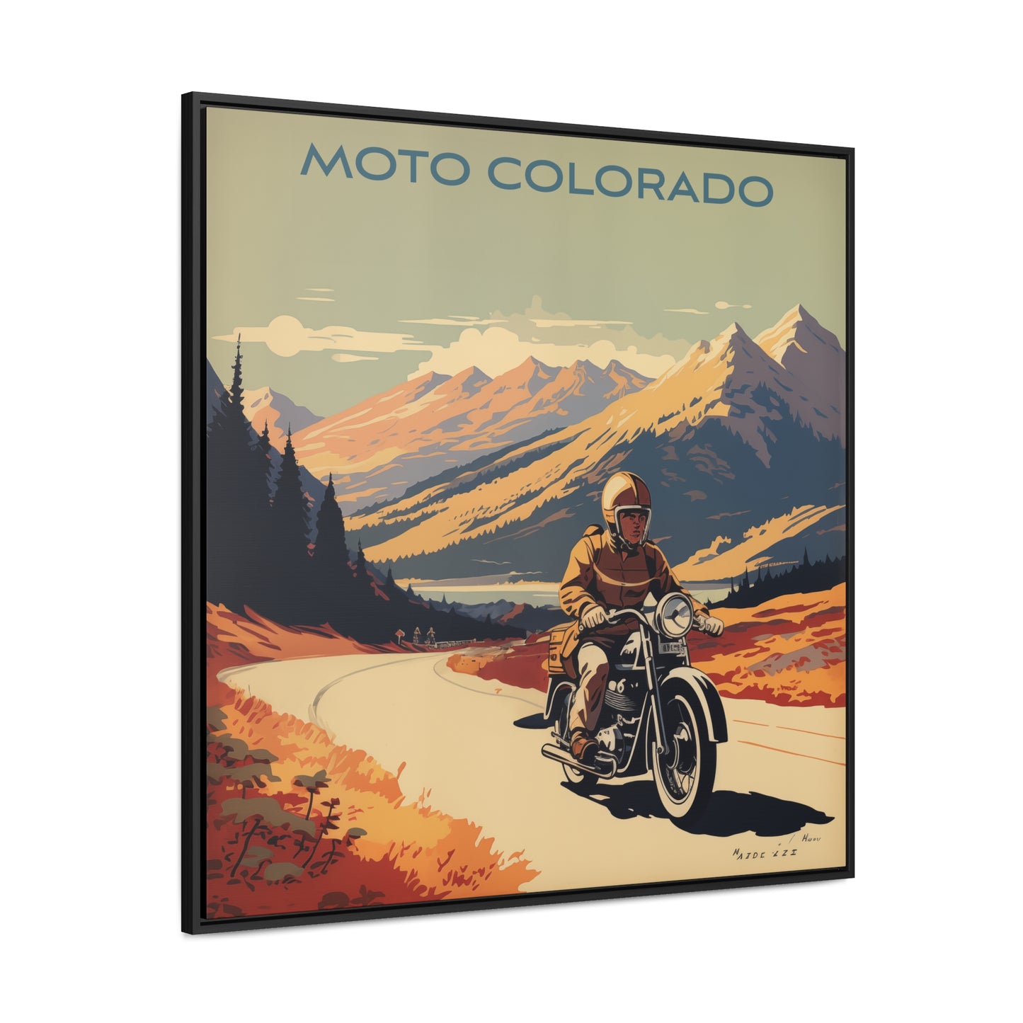Vintage Moto Colorado Scenic Ride – Retro Motorcycle Art, Gallery Canvas Wraps, Square Frame
