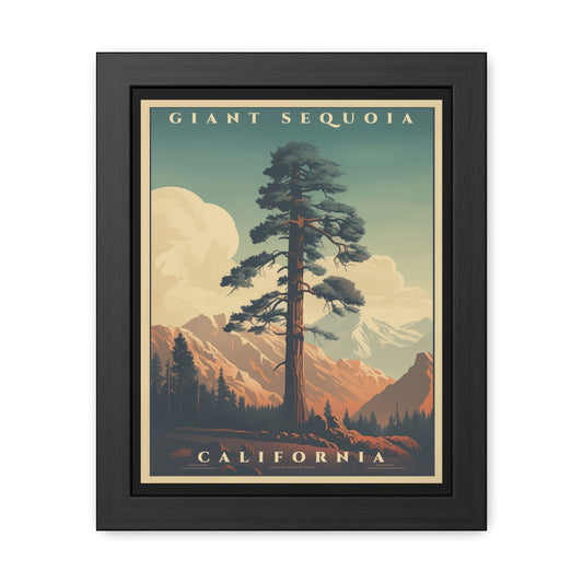 Vintage Giant Sequoia Framed Poster | Retro California Nature Wall Art Print, Scenic Décor & Gift for Tree Lovers