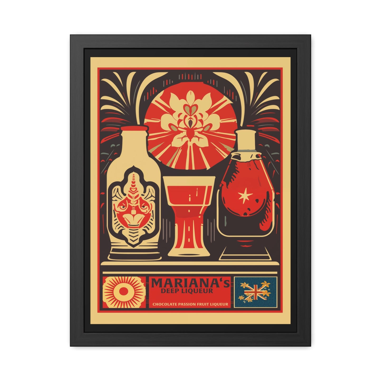 Vintage Liquor Poster - Mariana's Deep Liqueur - Chocolate Passion Fruit Liqueur Art Print Framed Posters
