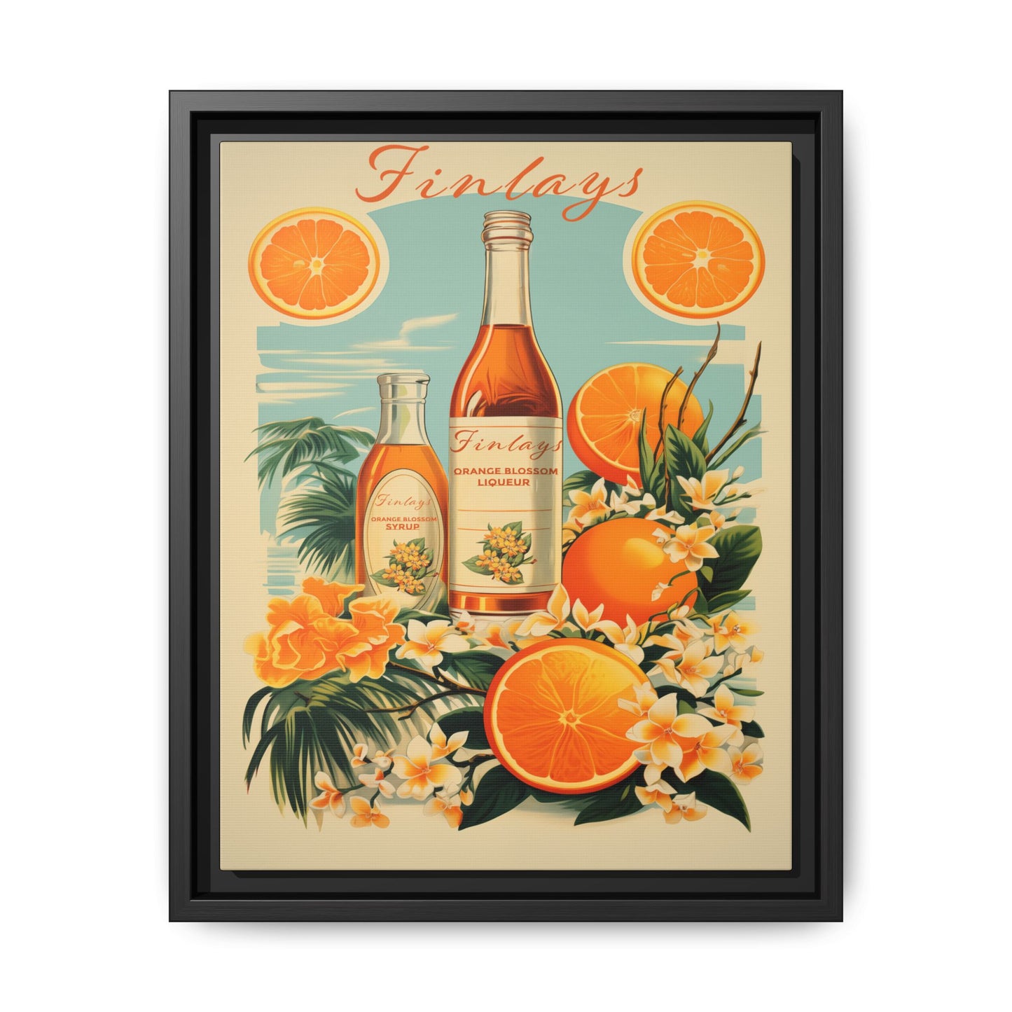 "Finlays Orange Blossom Liqueur & Syrup – Vintage Citrus Art Print" Matte Canvas, Black Frame