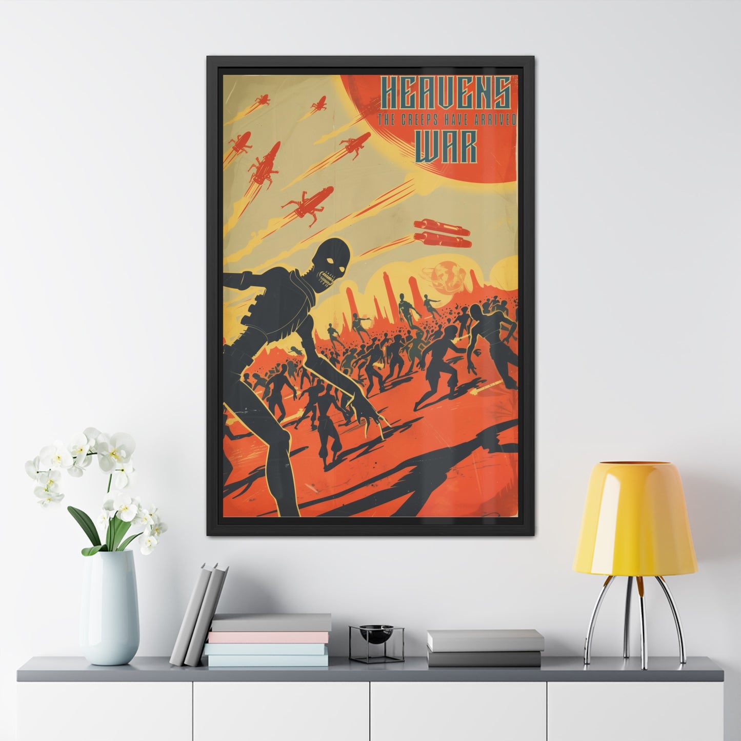 Vintage Sci-Fi Poster - 'Heavens War: The Creeps Have Arrived' Apocalyptic Artwork Framed Posters