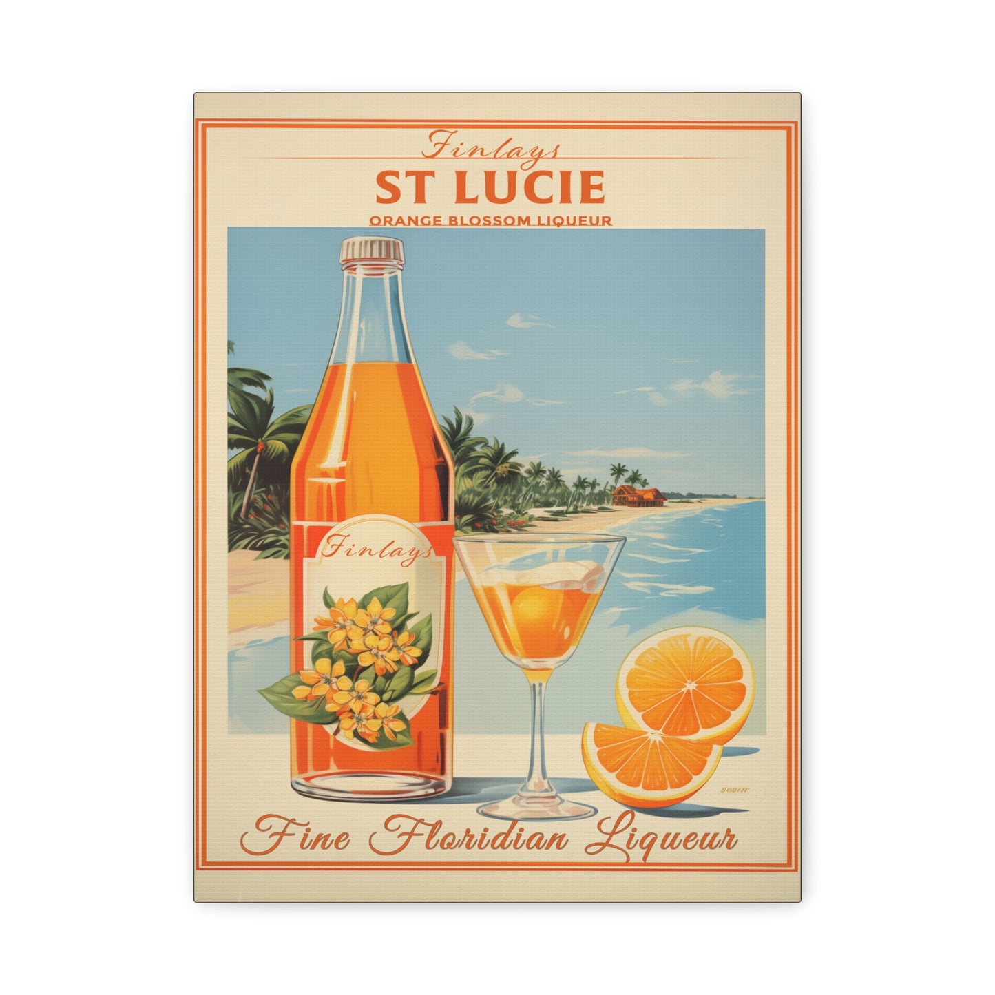 "Vintage Finlay’s St. Lucie Orange Blossom Liqueur Poster - Matte Canvas Stretched Wall Art" Matte Canvas, Stretched, 1.25"