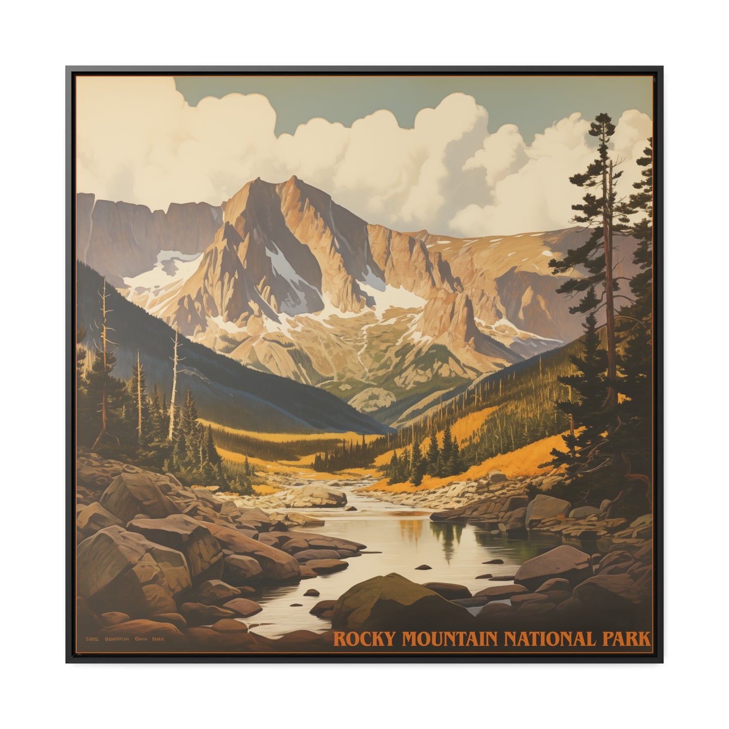 "Rocky Mountain National Park Vintage Art Print – Colorado Wilderness" Gallery Canvas Wraps, Square Frame