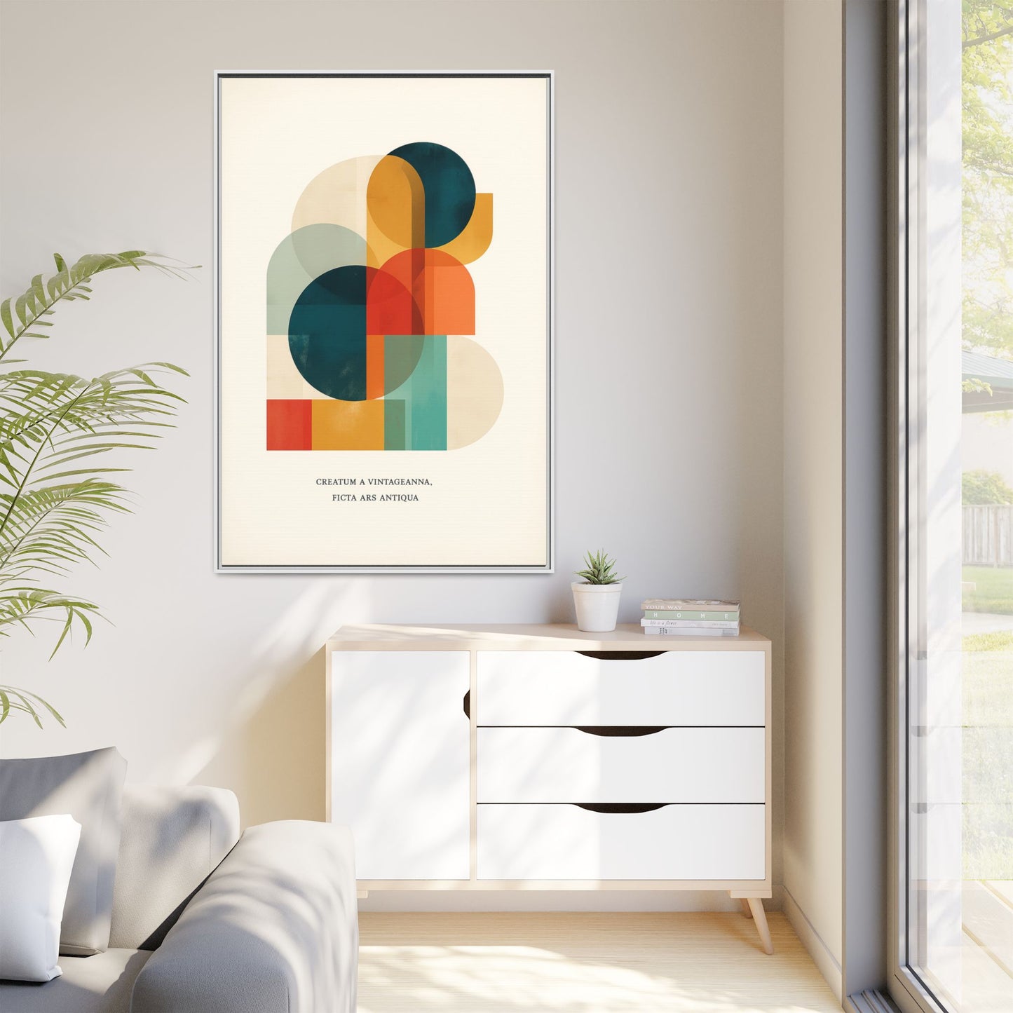 Creative Vision Framed Abstract Canvas Wall Art — Mid-Century Modern Geometric Design | Vintageanna