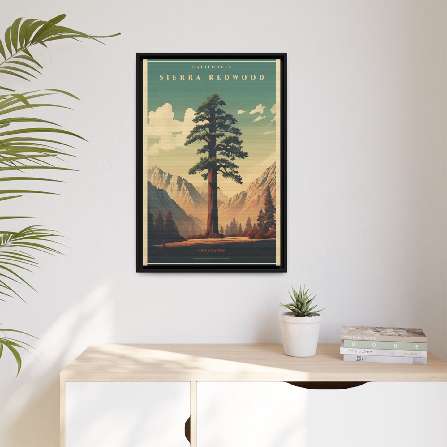 "Vintage Sierra Redwood Poster - Kings Canyon Matte Canvas Wall Art with Black Frame" Matte Canvas, Black Frame