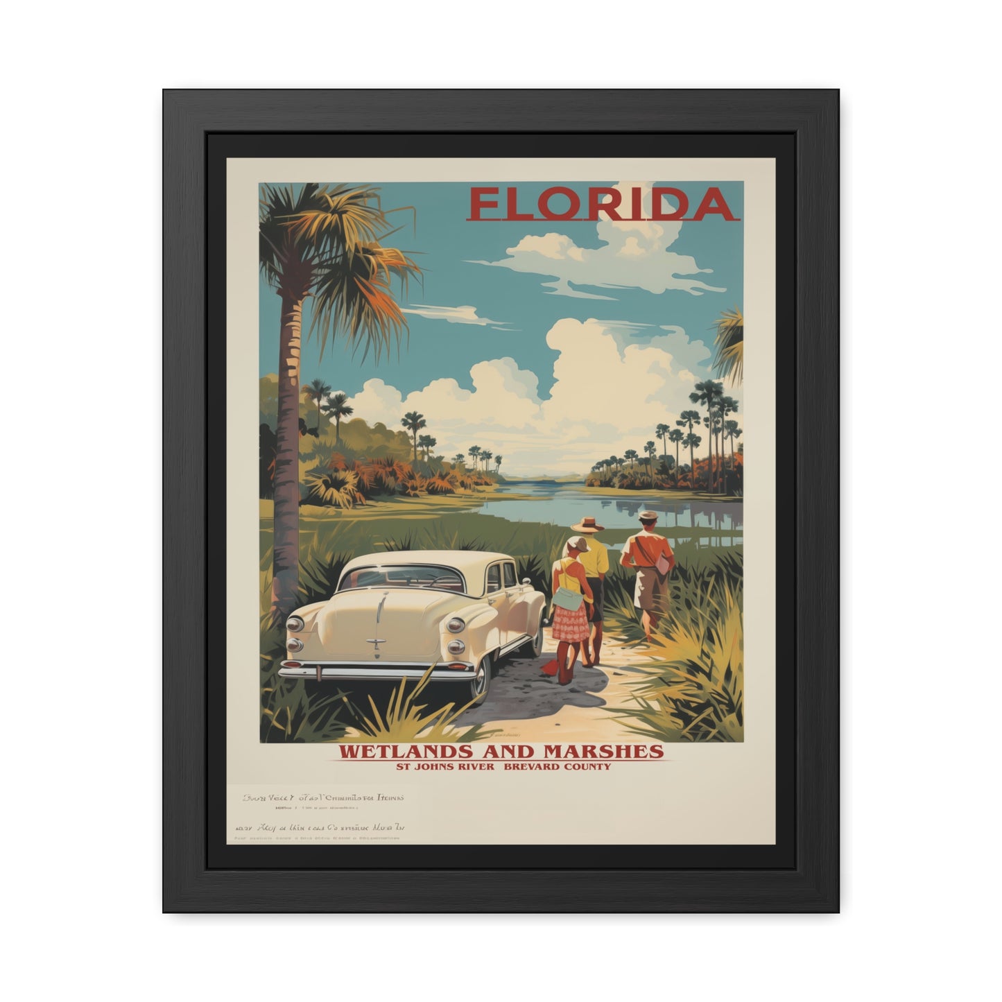 Vintage Florida Wetlands and Marshes Retro Wall Art – Vintage Travel Poster with Wooden Frame