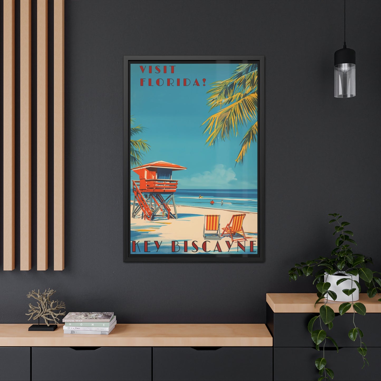 "Visit Florida - Key Biscayne Vintage Beach Framed Poster"