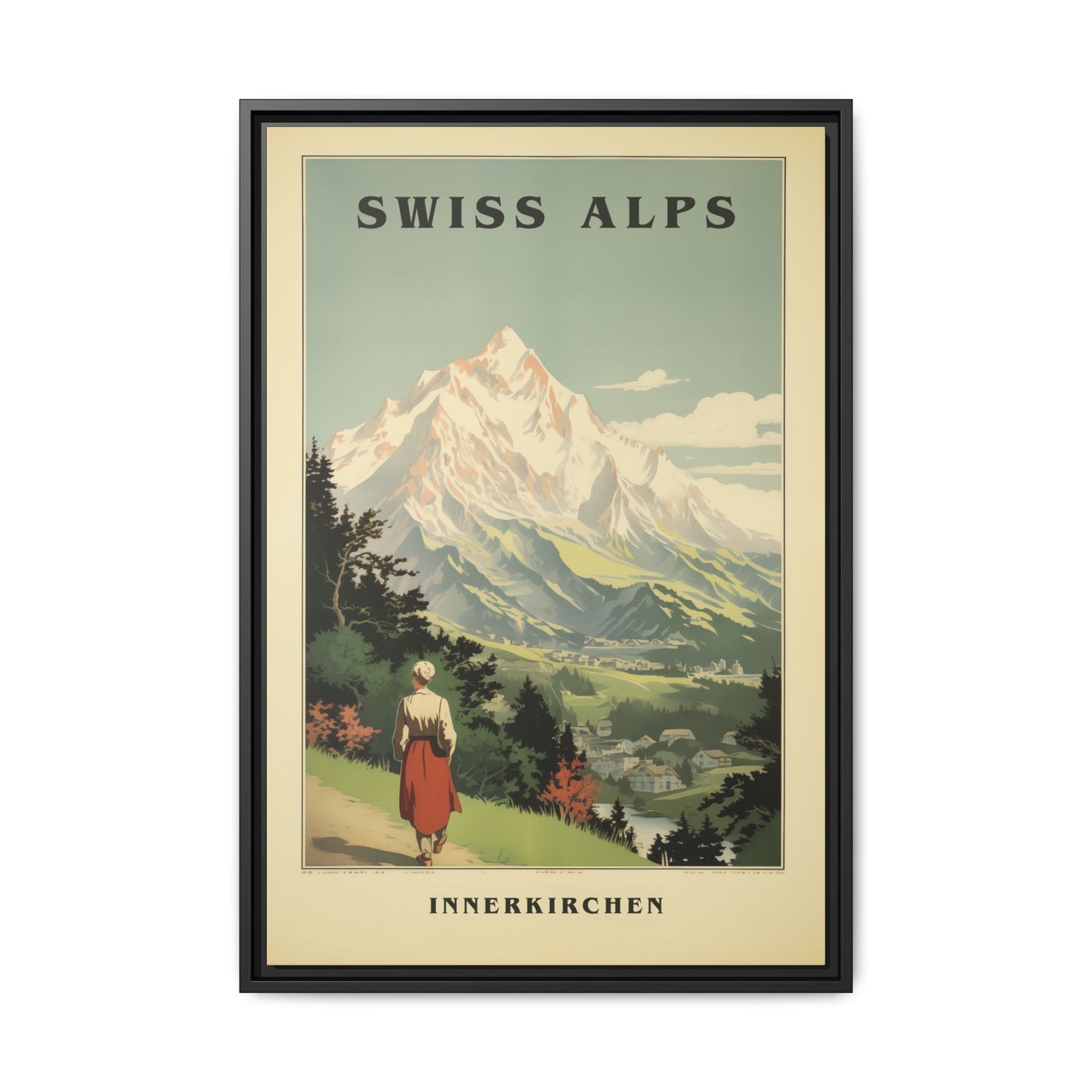 "Swiss Alps Innerkirchen Vintage Travel Poster | Matte Canvas with Black Frame"