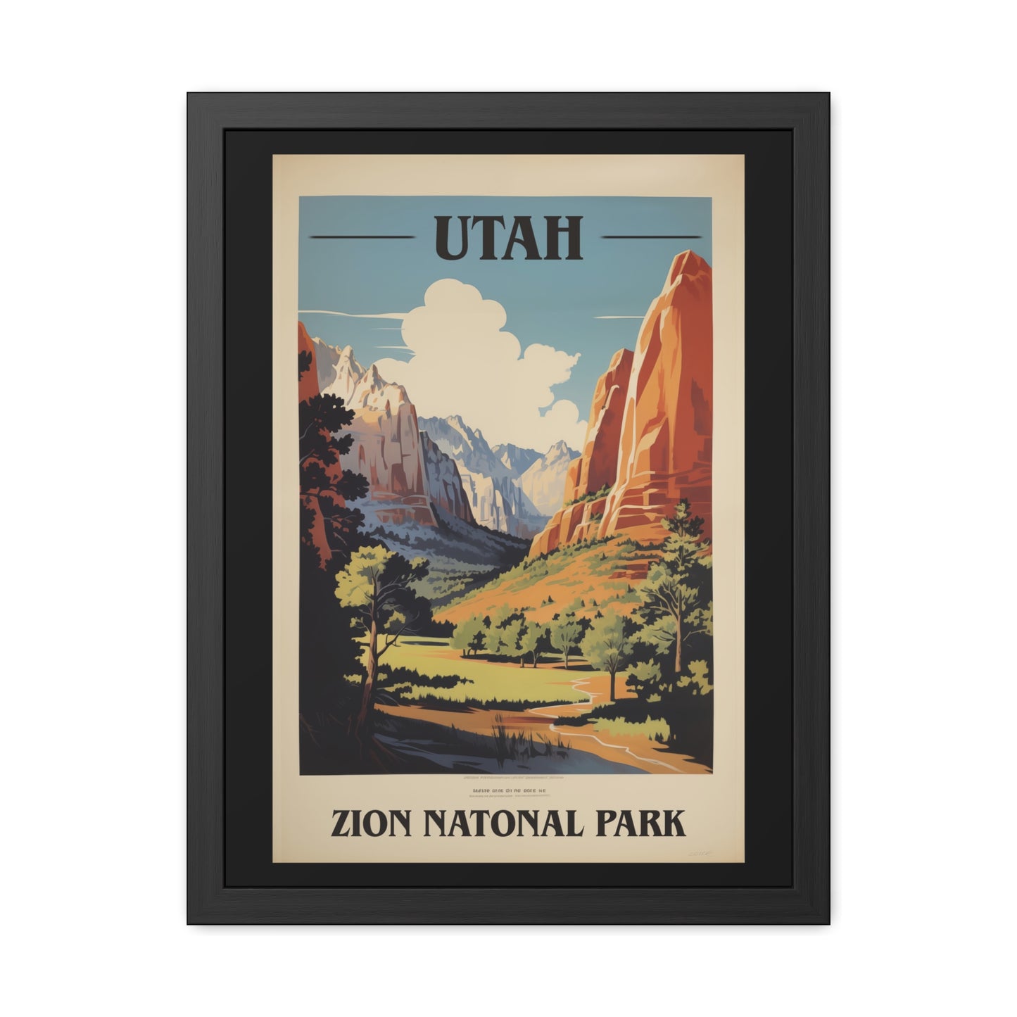 Vintage Utah Poster - Zion National Park Scenic Landscape Art Print Framed Posters
