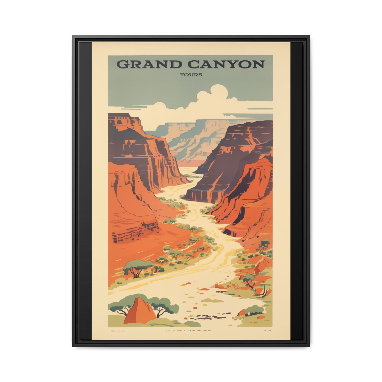 "Vintage Grand Canyon River Tours Poster - Matte Canvas Wall Art with Black Frame" Matte Canvas, Black Frame