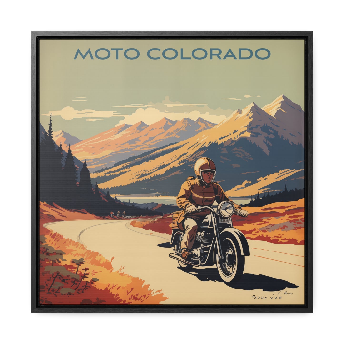 Vintage Moto Colorado Scenic Ride – Retro Motorcycle Art, Gallery Canvas Wraps, Square Frame