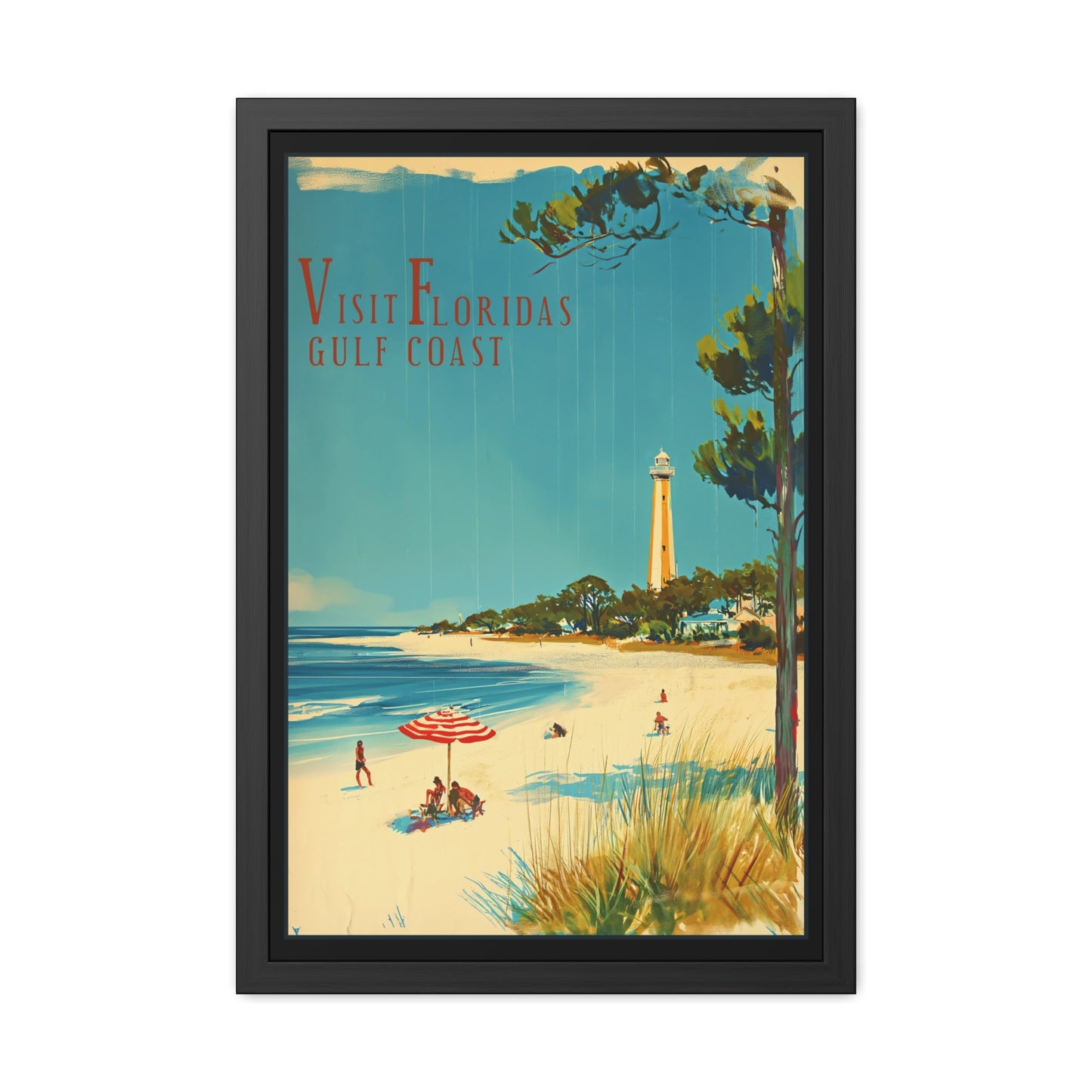 "Visit Florida’s Gulf Coast - Vintage Beach Scene Framed Poster"