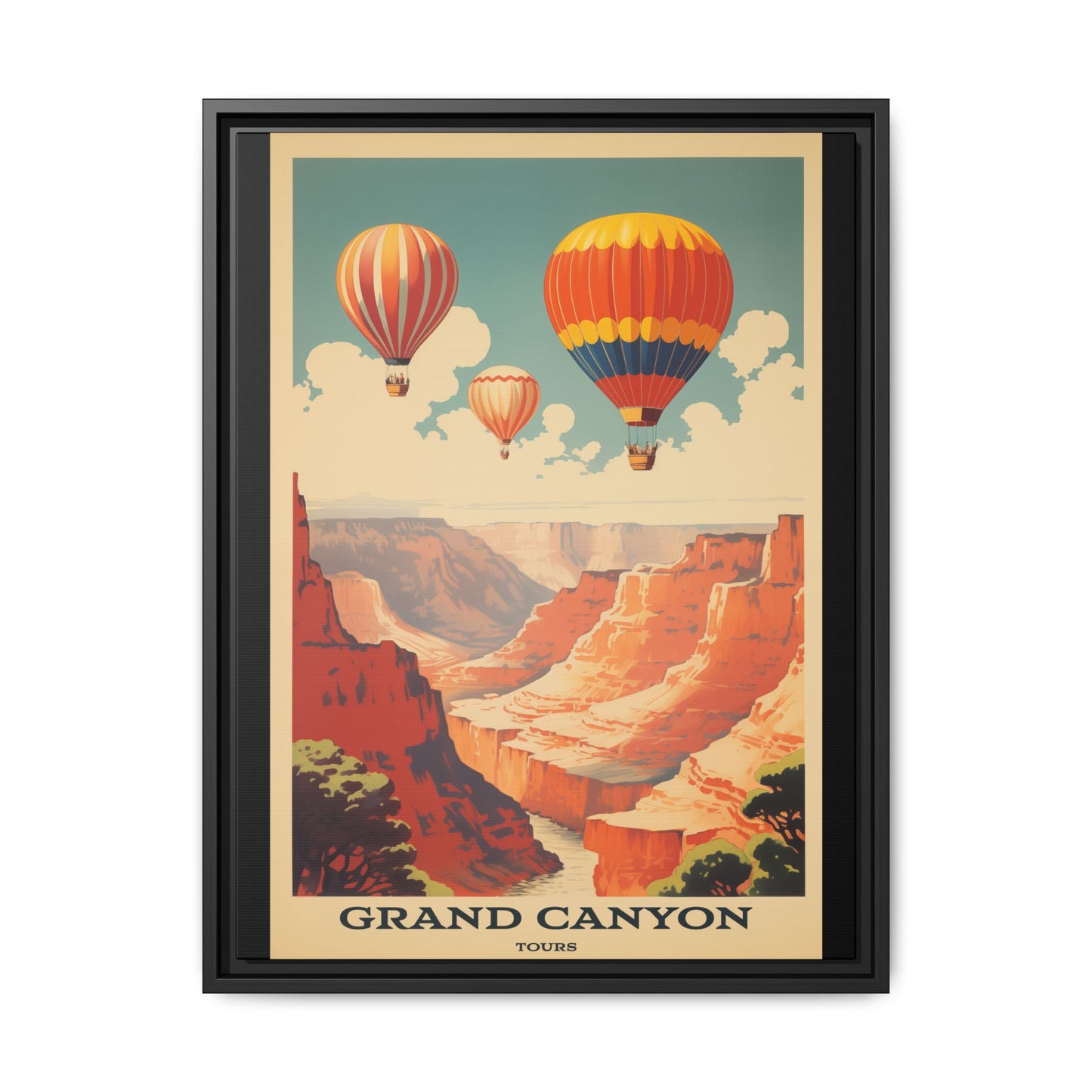 "Vintage Grand Canyon Balloon Tours Poster - Matte Canvas Wall Art with Black Frame" Matte Canvas, Black Frame