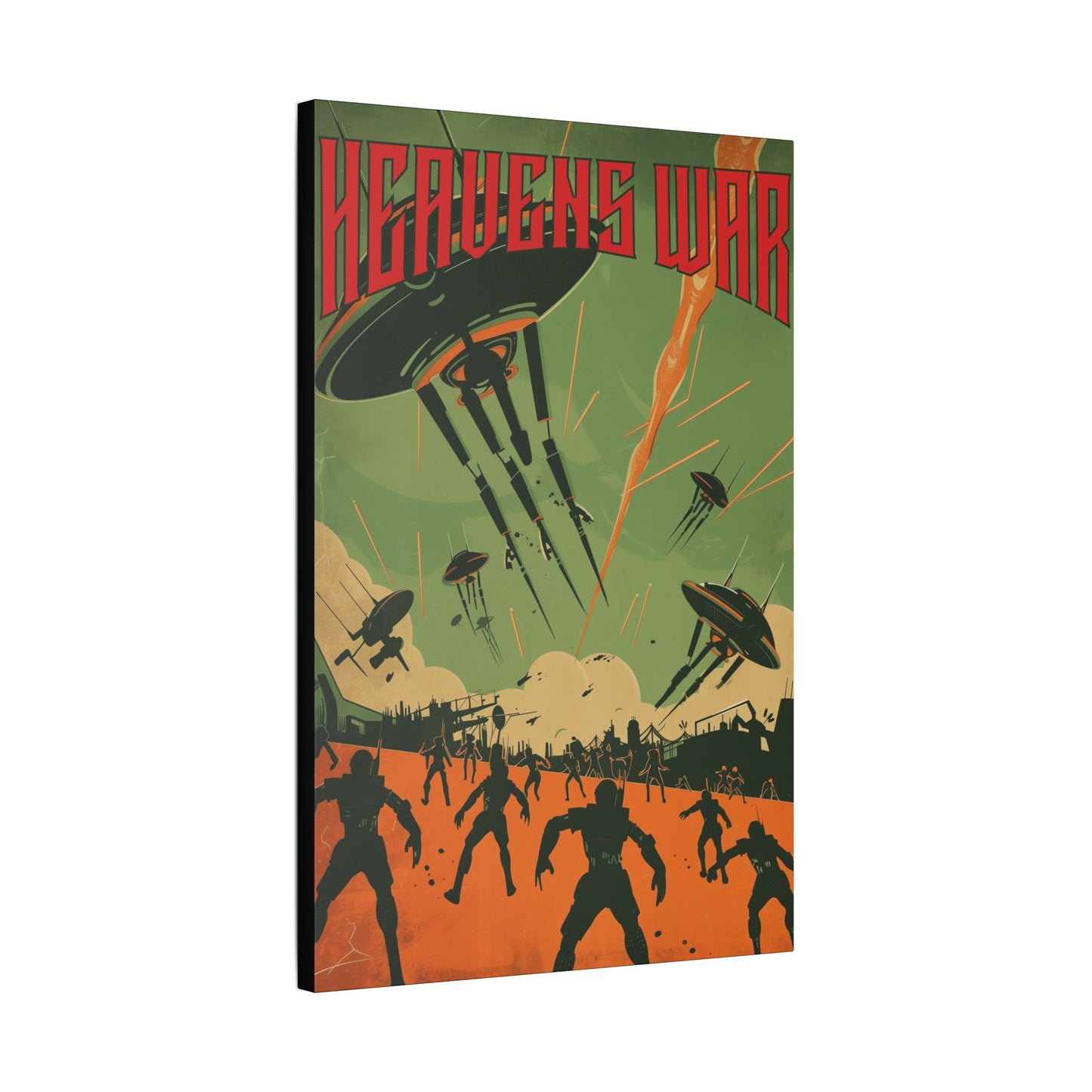 "Vintage Sci-Fi Poster - 'Heavens War: Alien Invasion' Retro Battle Scene", Classic Stretched Canvas