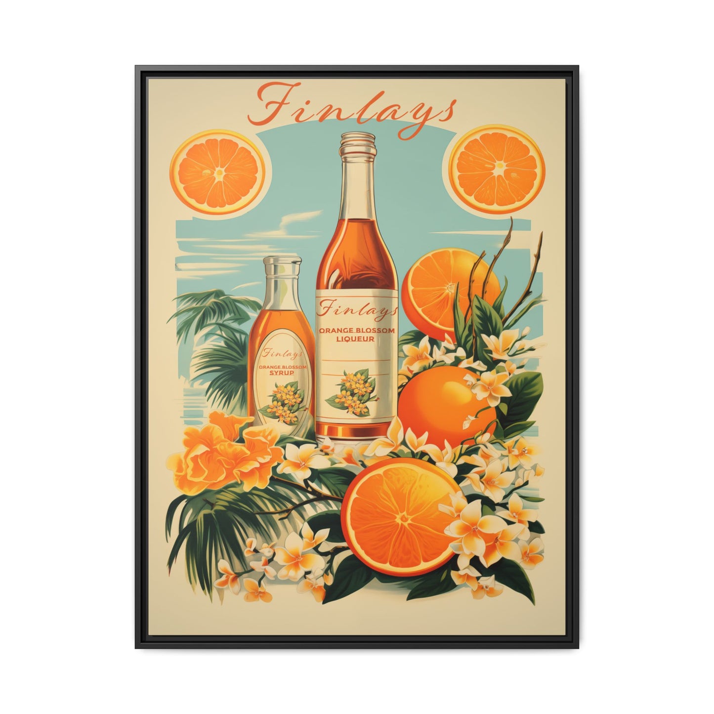 "Finlays Orange Blossom Liqueur & Syrup – Vintage Citrus Art Print" Matte Canvas, Black Frame