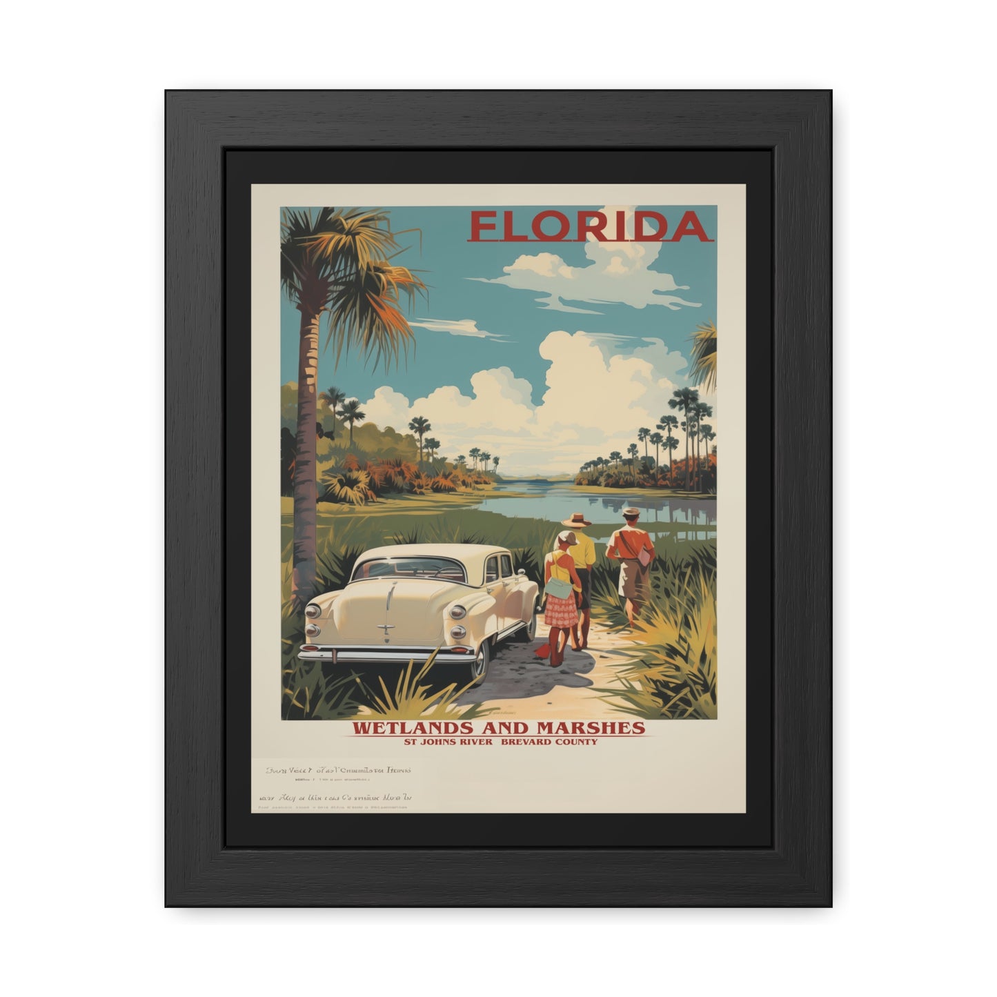 Vintage Florida Wetlands and Marshes Retro Wall Art – Vintage Travel Poster with Wooden Frame