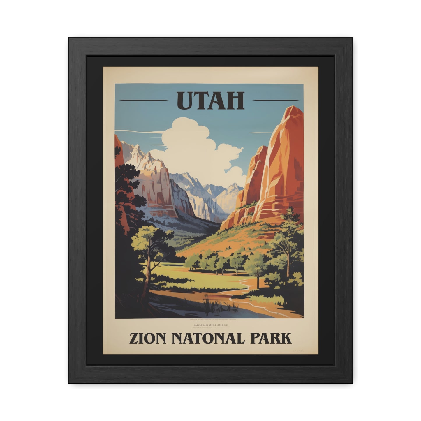 Vintage Utah Poster - Zion National Park Scenic Landscape Art Print Framed Posters