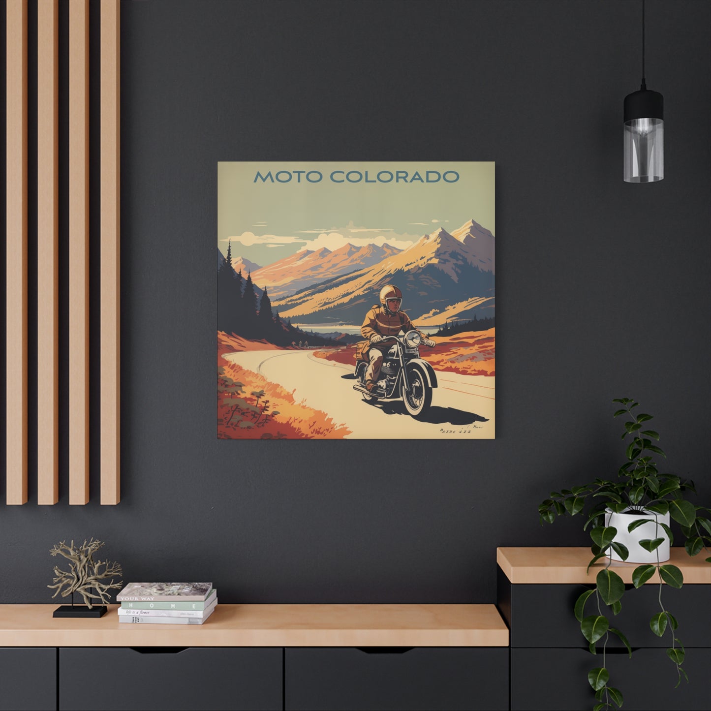 "Vintage Moto Colorado Poster - Solo Rider in the Rockies Matte Stretched Canvas" Matte Canvas, Stretched, 1.25"
