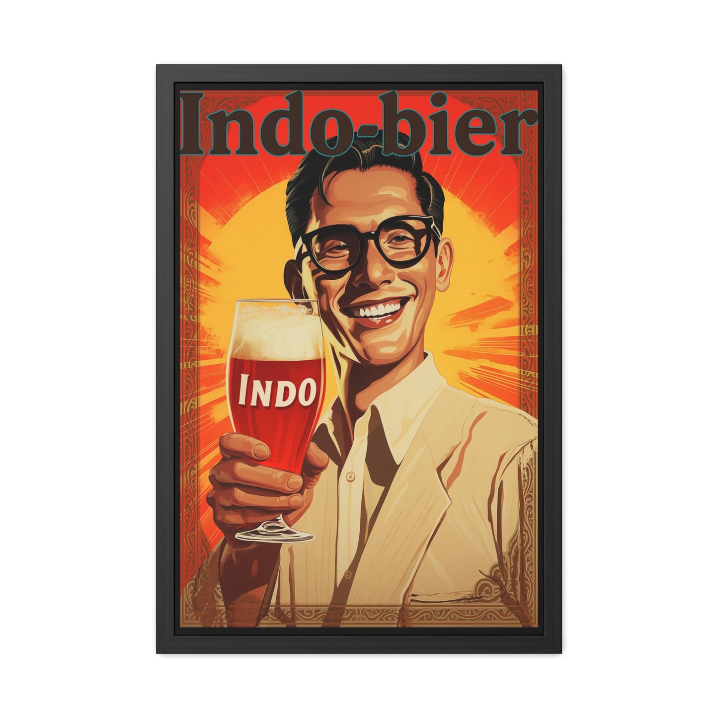 Vintage Indo Beer Framed Poster | Retro Bar Wall Art Print with Wooden Frame, Ready to Hang