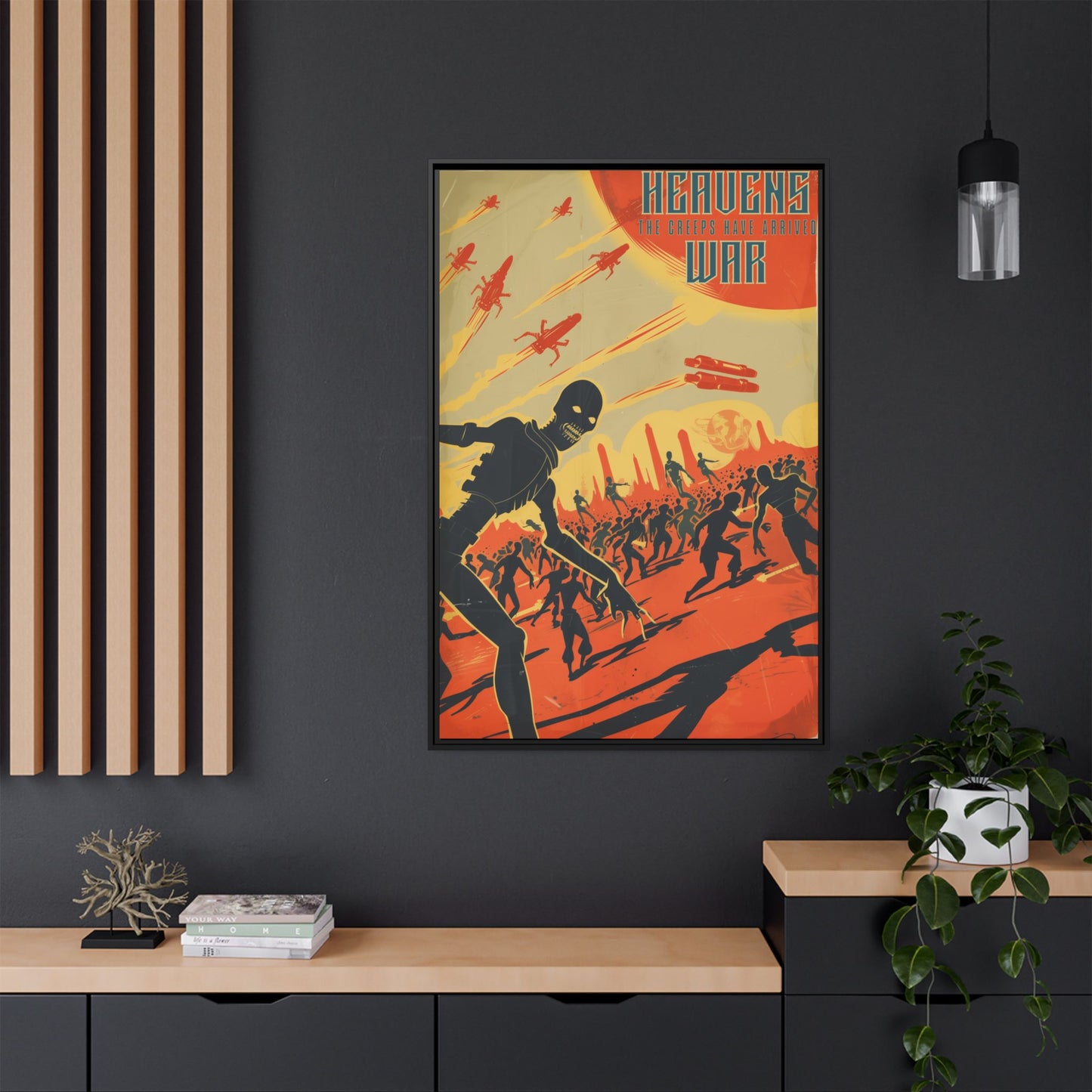 "Heavens War: The Creeps Have Arrived – Sci-Fi Apocalypse Matte Canvas with Black Frame"