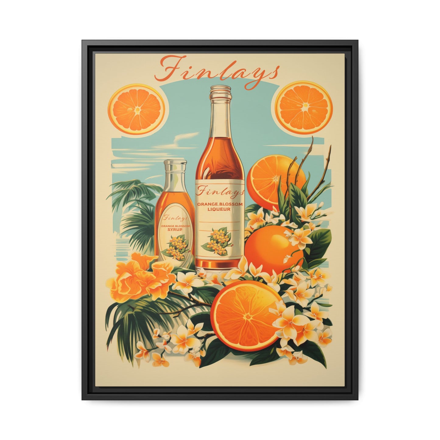"Finlays Orange Blossom Liqueur & Syrup – Vintage Citrus Art Print" Matte Canvas, Black Frame