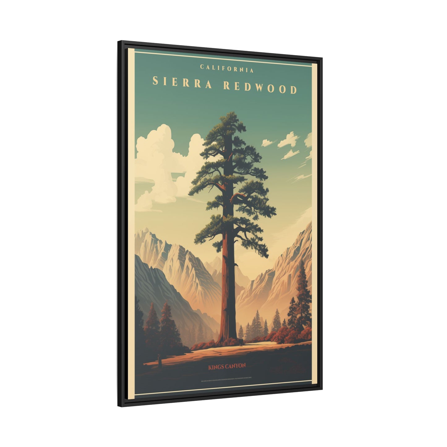 "Vintage Sierra Redwood Poster - Kings Canyon Matte Canvas Wall Art with Black Frame" Matte Canvas, Black Frame
