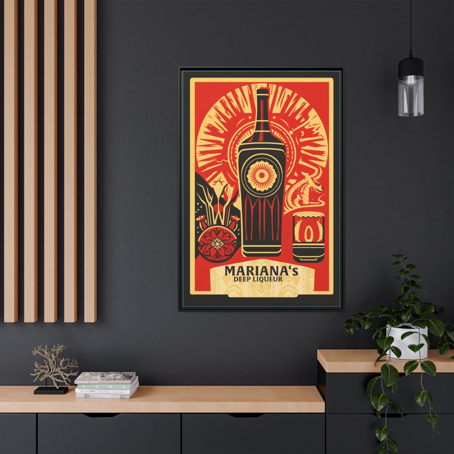 "Vintage Mariana's Deep Liqueur Artwork - Matte Canvas Wall Art with Black Frame" Matte Canvas, Black Frame
