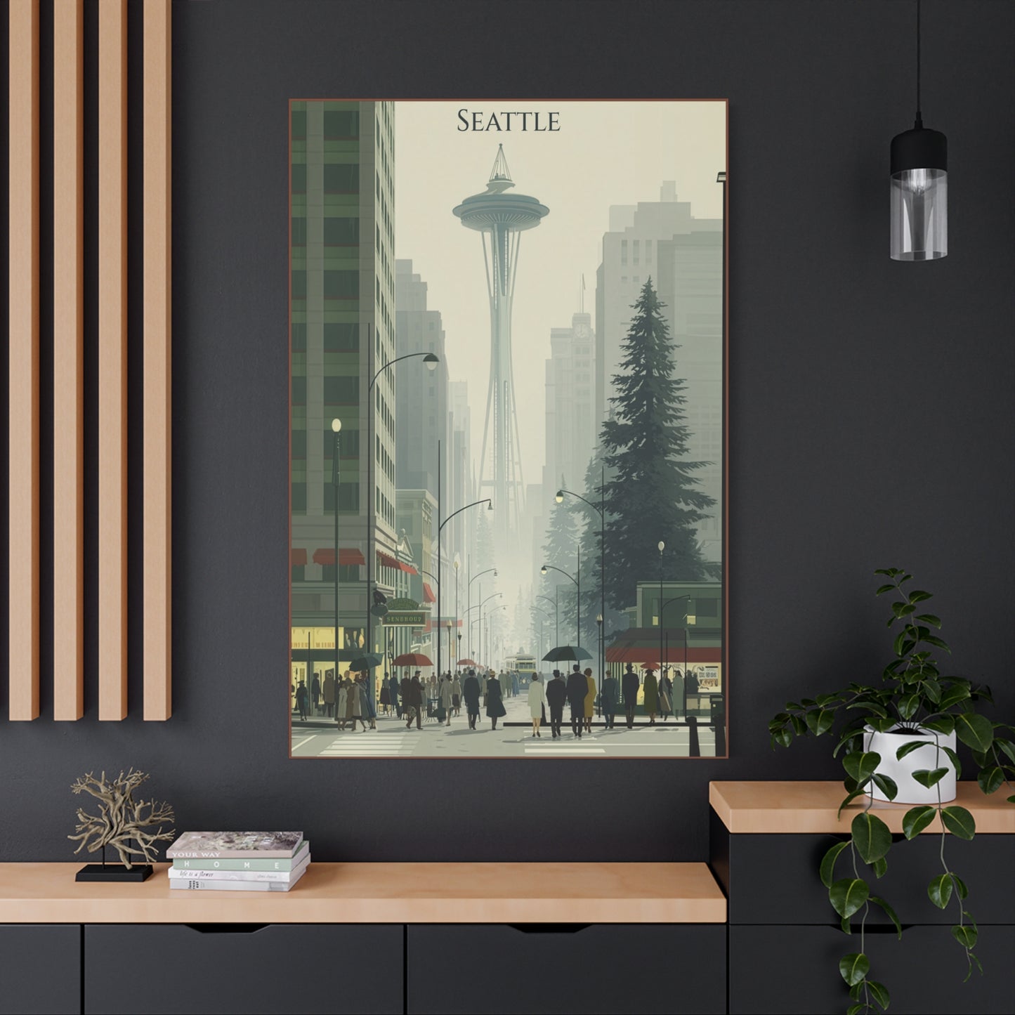 Seattle Skyline Canvas Print — Vintage Space Needle Cityscape Matte Stretched Wall Art