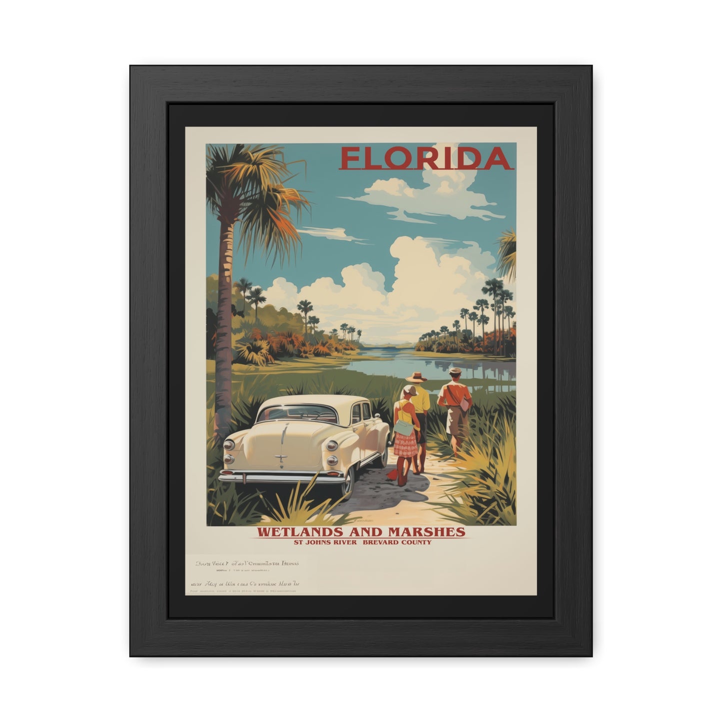 Vintage Florida Wetlands and Marshes Retro Wall Art – Vintage Travel Poster with Wooden Frame