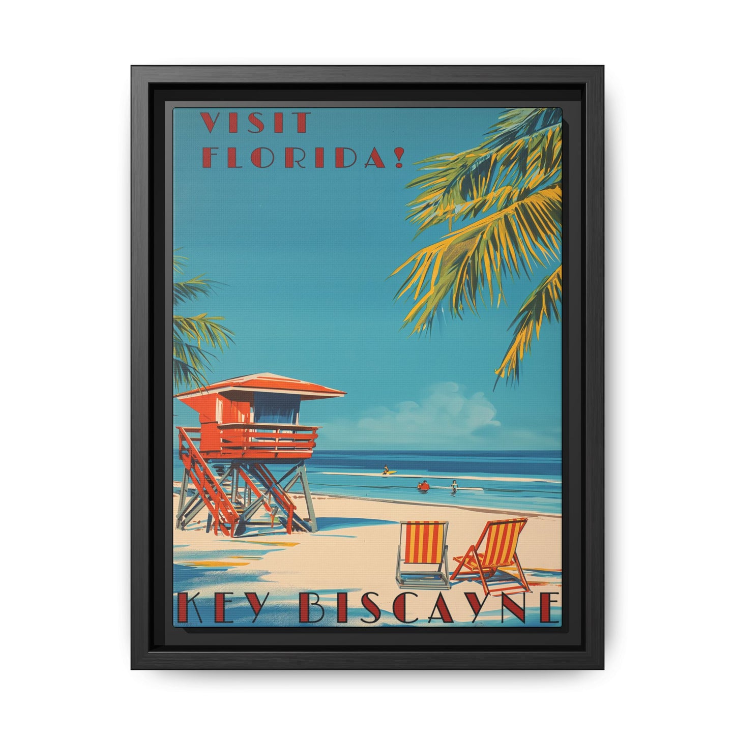 "Key Biscayne Beach Vintage – Classic Florida Coastal Art Print" Matte Canvas, Black Frame