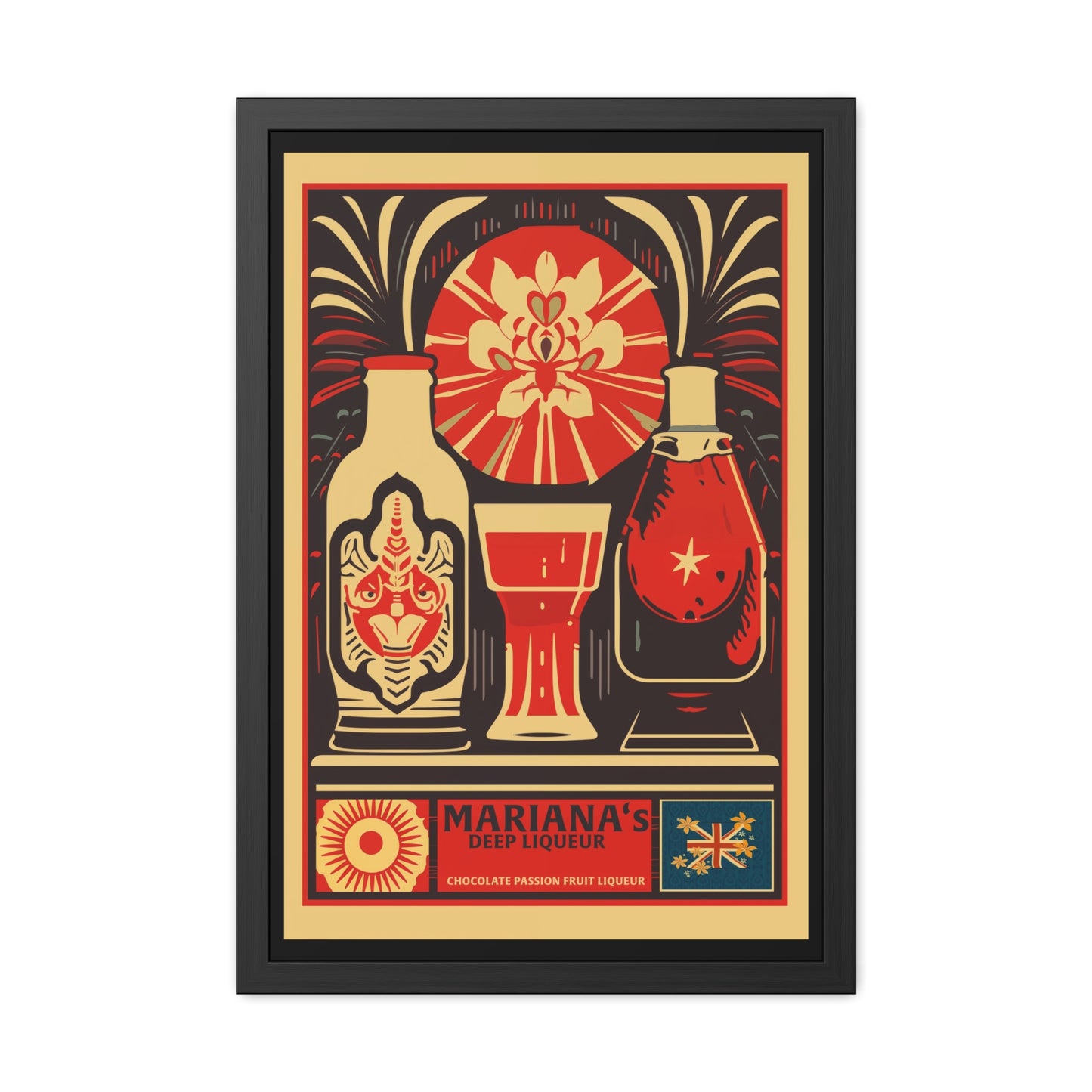Vintage Liquor Poster - Mariana's Deep Liqueur - Chocolate Passion Fruit Liqueur Art Print Framed Posters