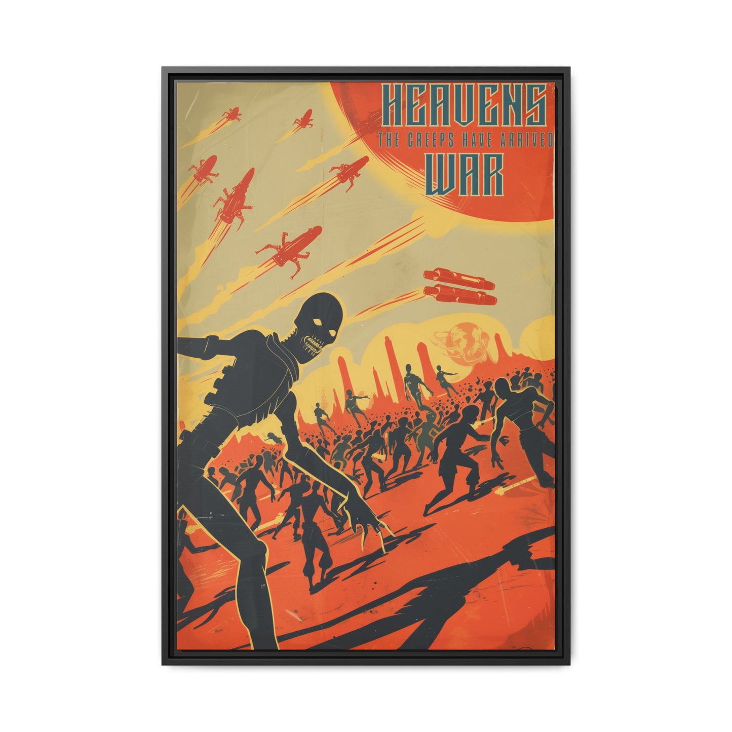 "Heavens War: The Creeps Have Arrived – Sci-Fi Apocalypse Matte Canvas with Black Frame"