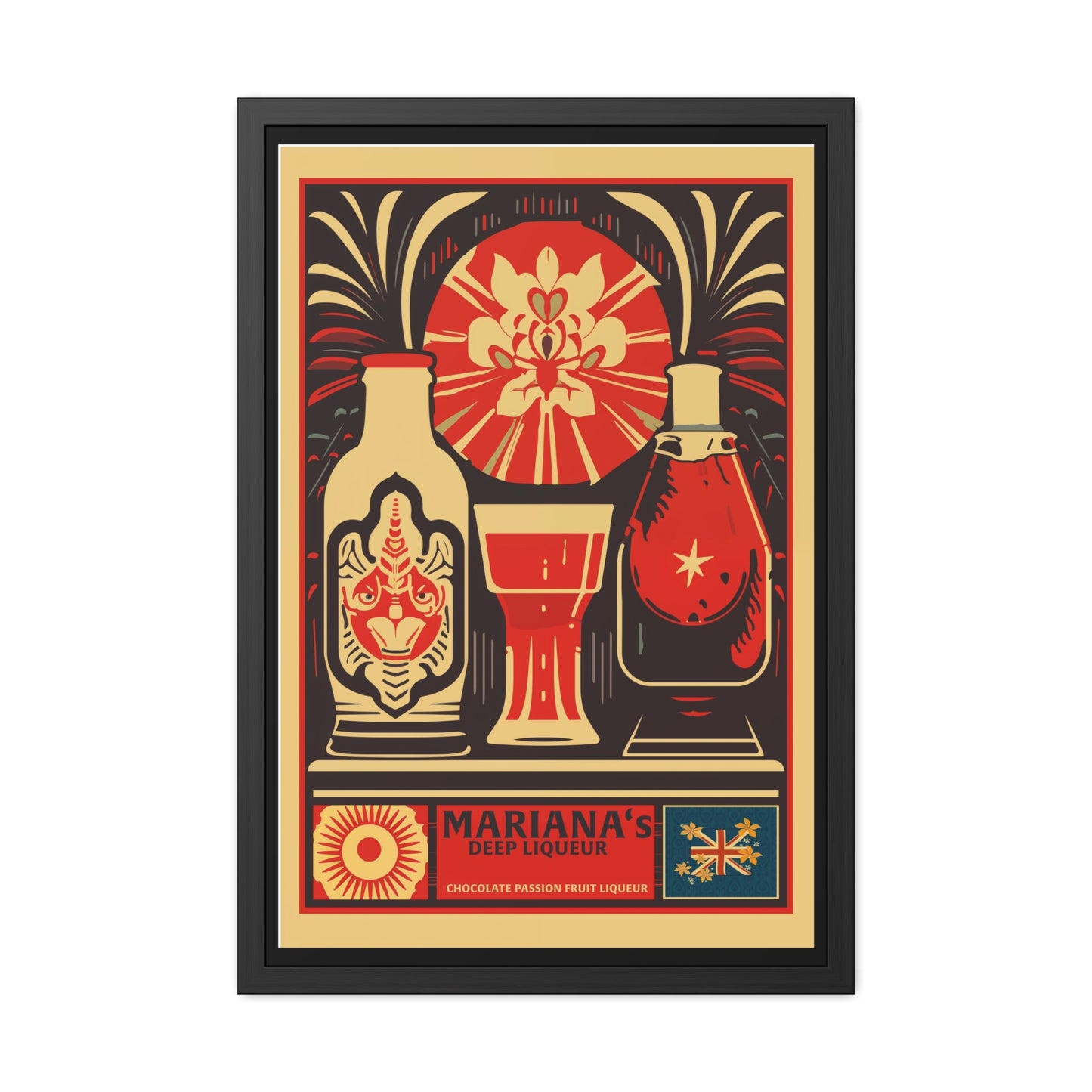 Vintage Liquor Poster - Mariana's Deep Liqueur - Chocolate Passion Fruit Liqueur Art Print Framed Posters