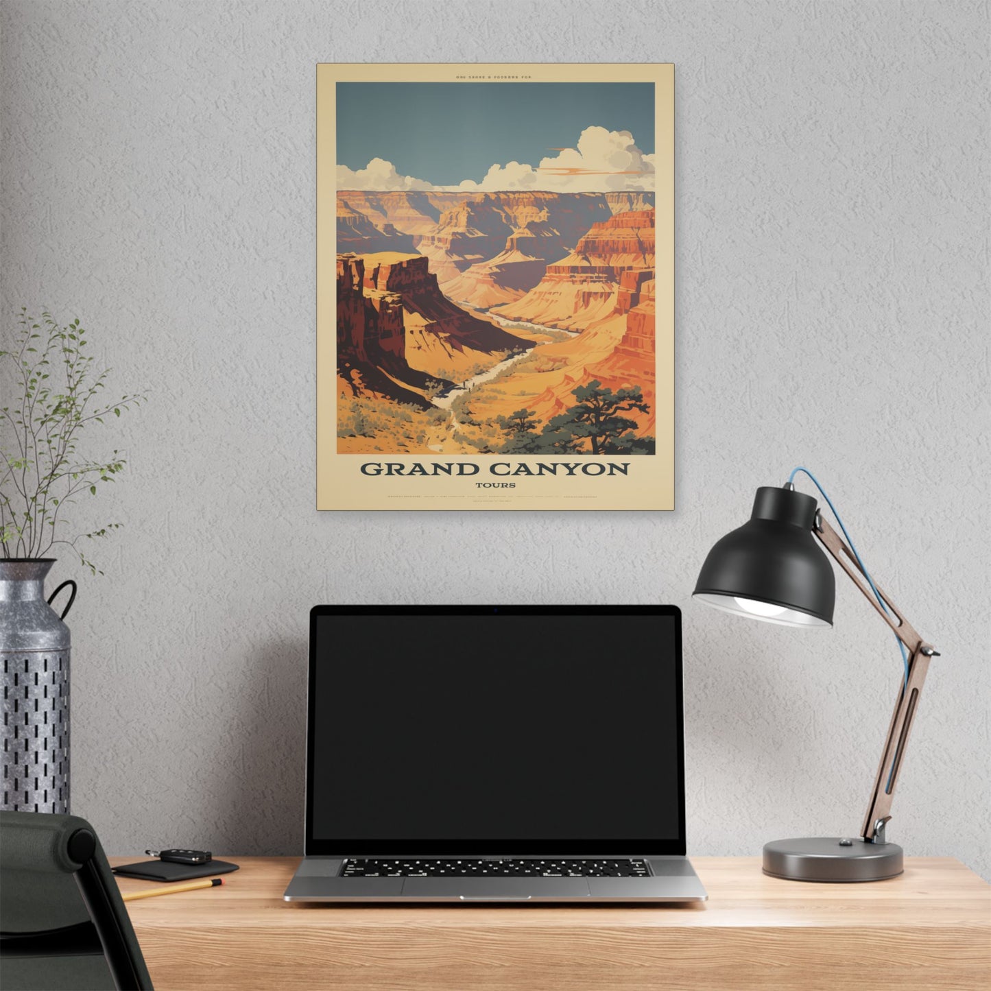 "Vintage Grand Canyon Poster - Iconic Canyon Landscape Retro Travel Art", Classic Stretched Canvas