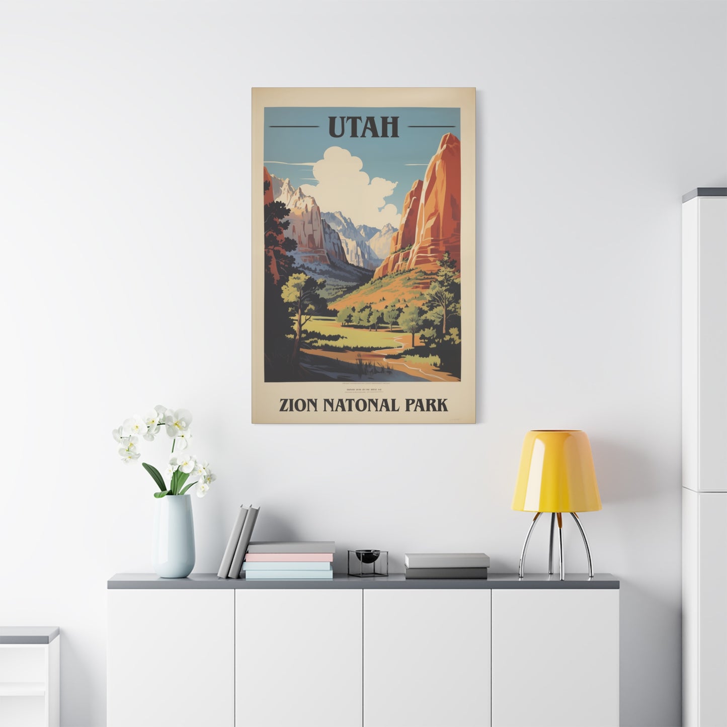"Vintage Zion National Park Poster - Matte Stretched Canvas Wall Art" Matte Canvas, Stretched, 1.25"