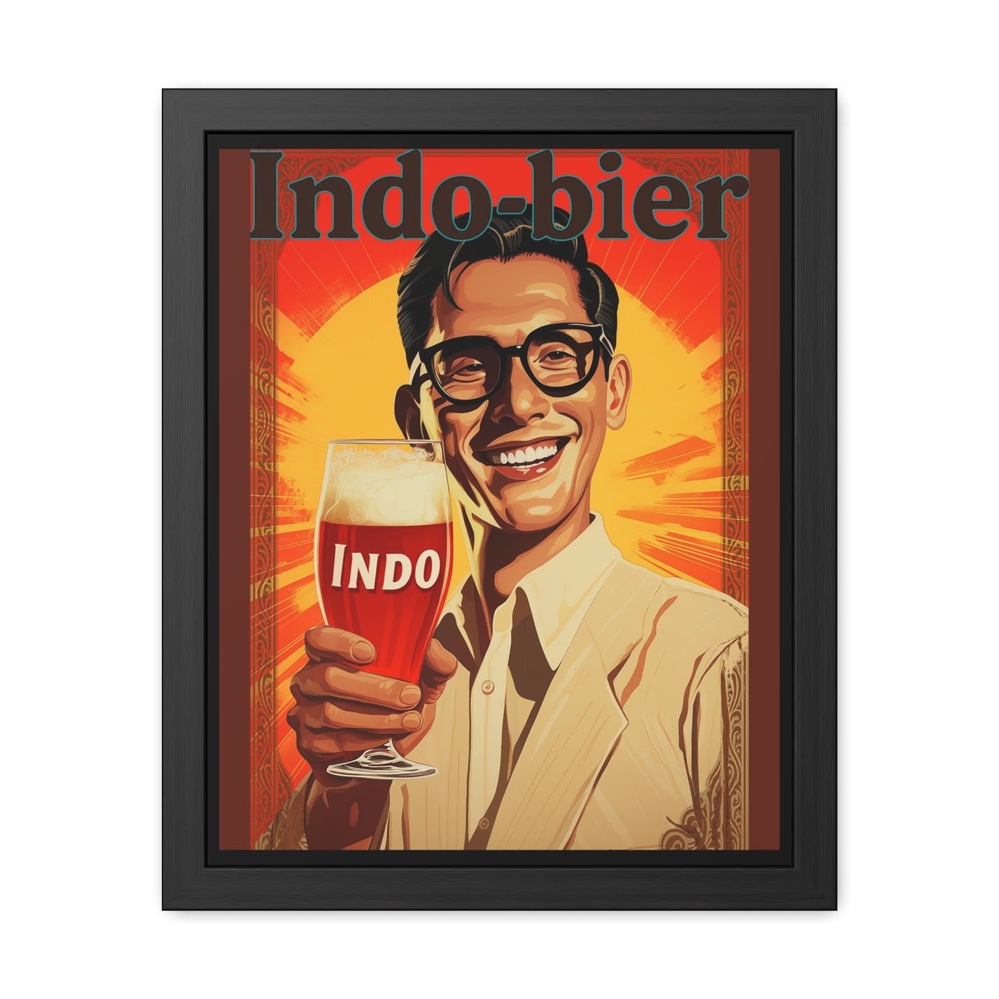 Vintage Indo Beer Framed Poster | Retro Bar Wall Art Print with Wooden Frame, Ready to Hang