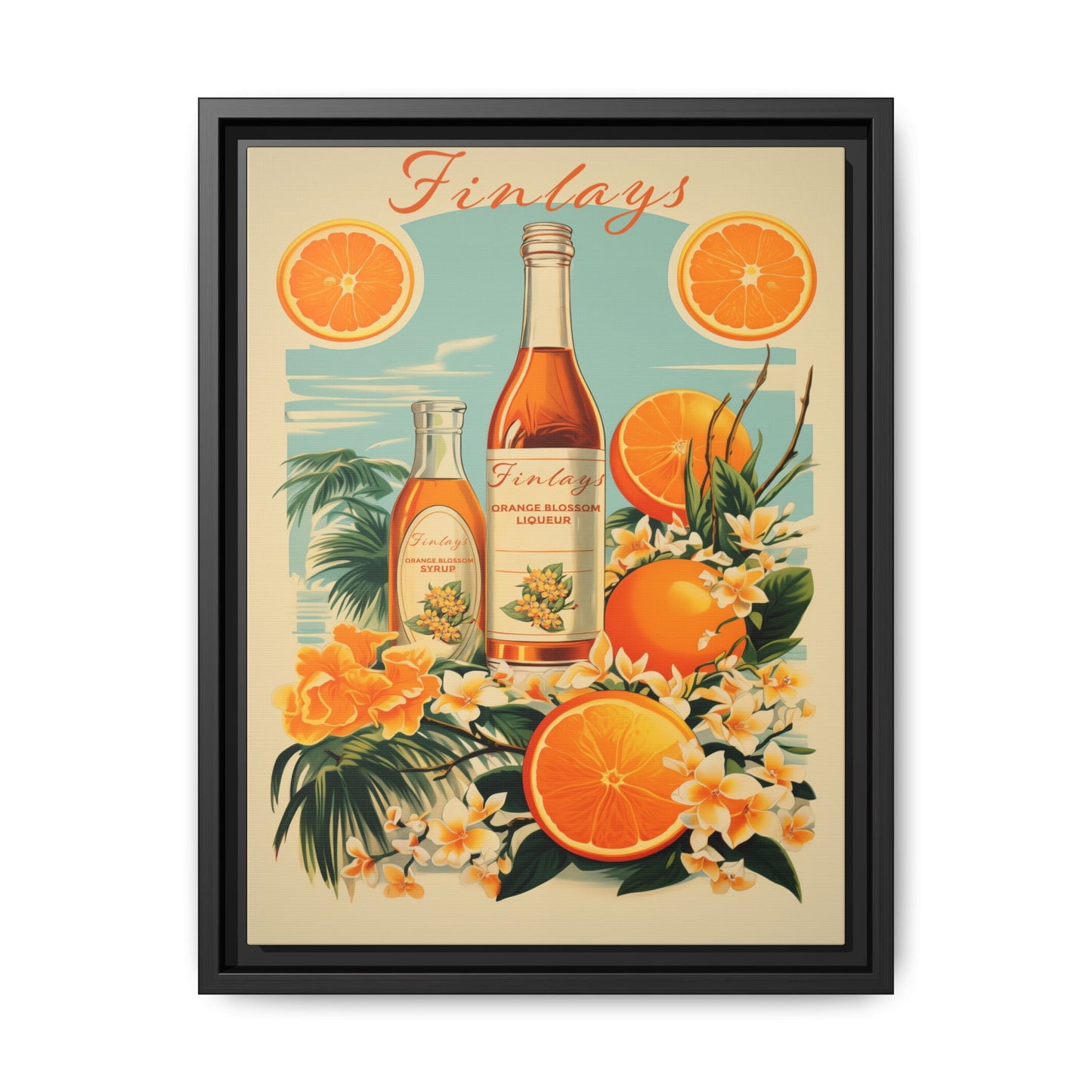 "Finlays Orange Blossom Liqueur & Syrup – Vintage Citrus Art Print" Matte Canvas, Black Frame