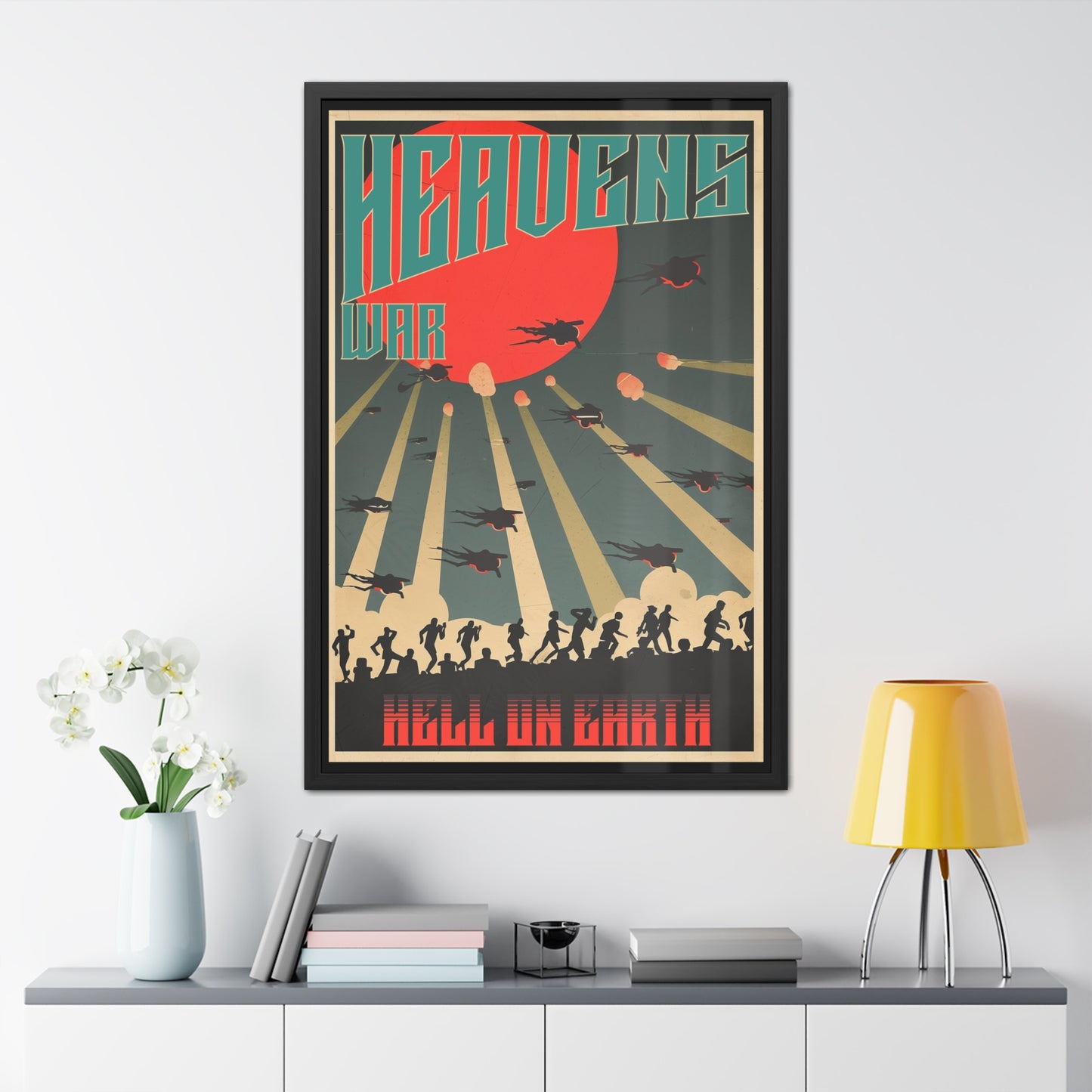 Vintage Sci-Fi Poster - 'Heavens War: Hell on Earth' Dystopian Artwork Framed Posters